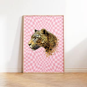 Maximalist Pink & Gold Leopard Print, Quirky Kitch Art for Stylish Eclectic Rooms, Perfect Dopamine Gift for Animal Enthusiasts & Chic Decor Lovers