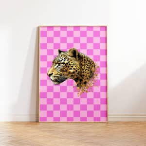 Dopamine Vibrant Preppy Pink & Gold Leopard Print, Bold Eclectic Art Piece for Maximalist Aesthetic Room Decor, Perfect Gift for Artwork Enthusiasts