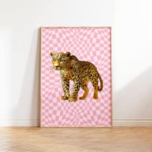 Trendy Gold Pink Leopard Maximalist Print Artwork, Vibrant Bold Dopamine Wall Art for Aesthetic Room Decor, Unique Gift for Animal Print Lovers