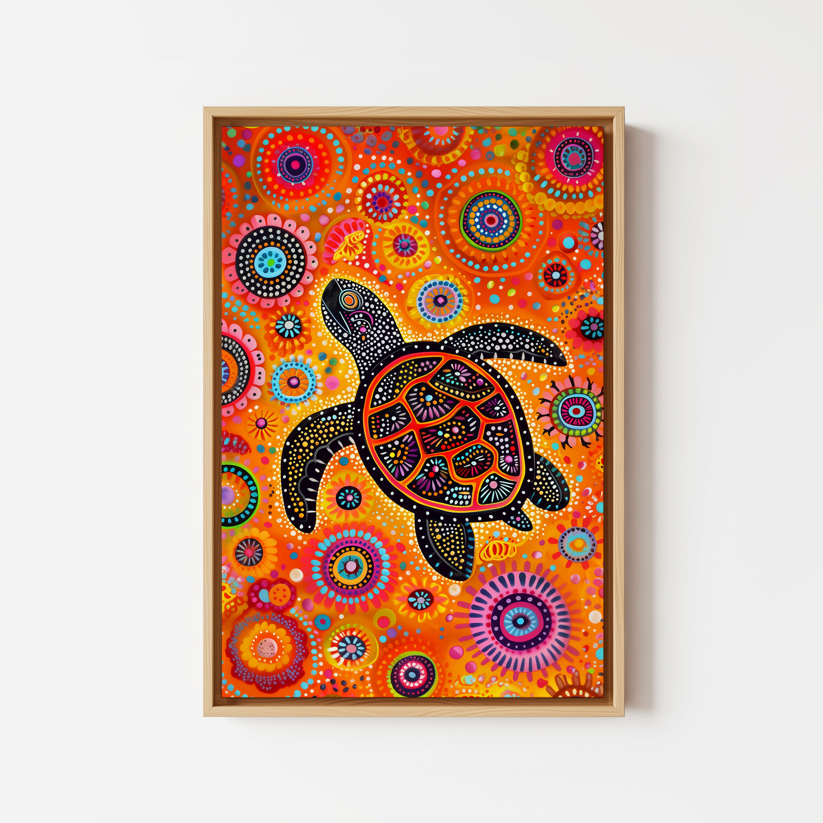 Whimsical Turtle Canvas in Aboriginal Dot Painting Style – Bold Ocean-Inspired Artwork in Playful Colors for Vibrant Home or Nursery Decor - photo #10