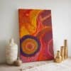 Fiery Aboriginal Dreamtime Dot Style Wall Art – Radiant Circle Energy in Pink, Red, Yellow, Purple & Orange, Bold Australian Indigenous Canvas Print