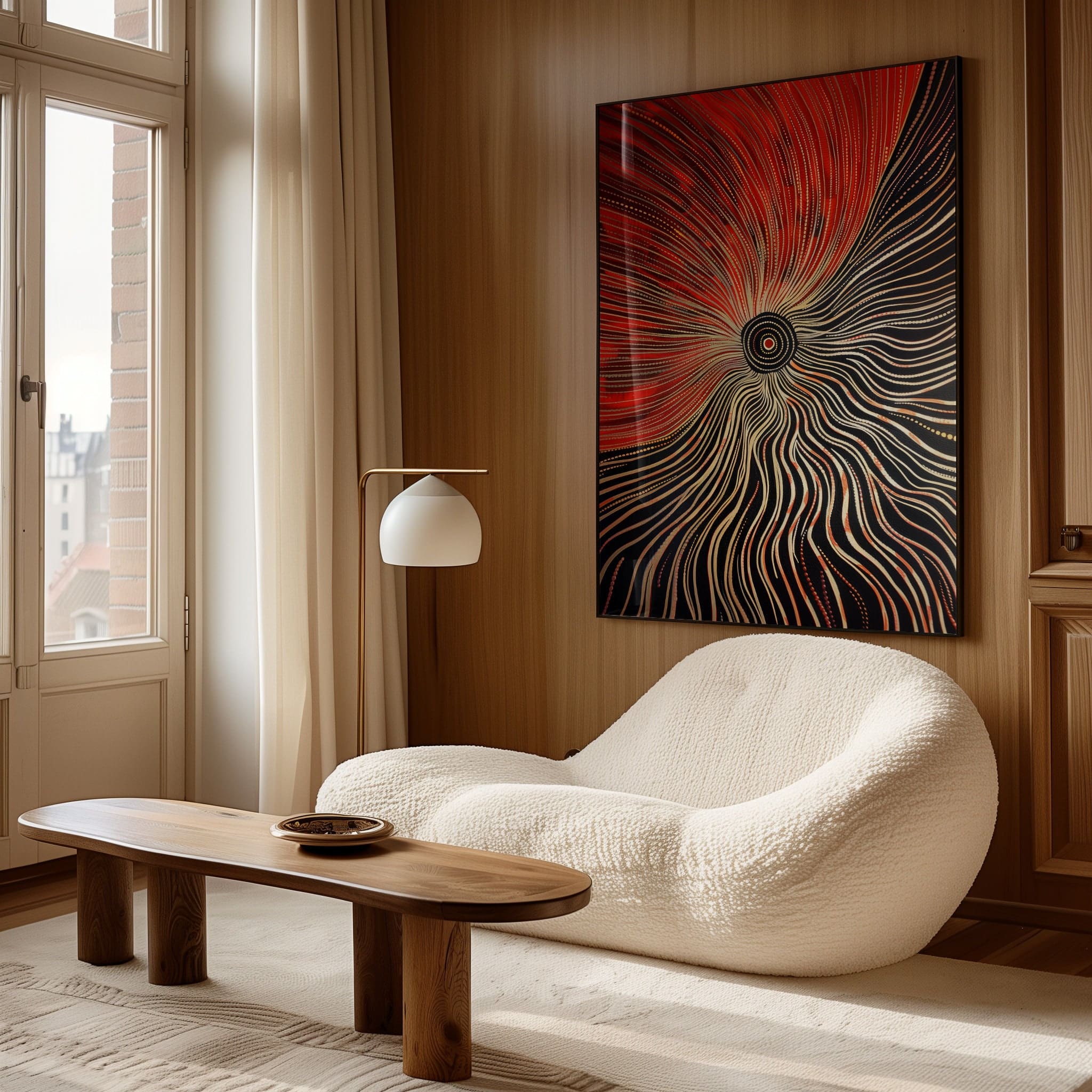 Australian Aboriginal Dot Line Artwork – Red and Black Radiating Dreamtime Spiral Print, Modern Indigenous Tribal Wall Art with Earthy Minimalism - photo #2