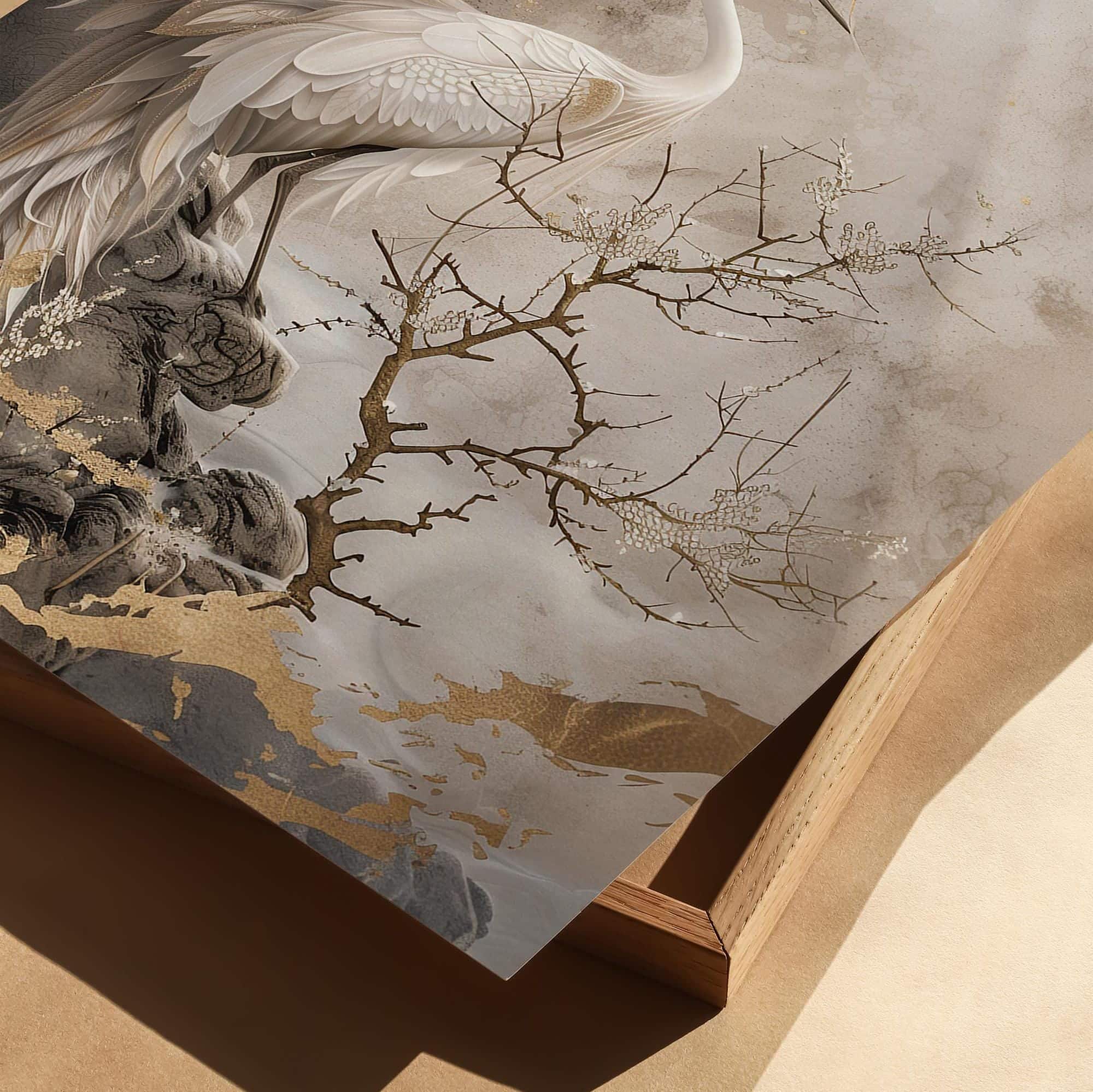 Elegant Crane Print Set of 3 – Japanese-Inspired Minimalist Triptych with Moon, Mist & Golden Accents – Wall Art for Bedrooms or Studios - photo #1