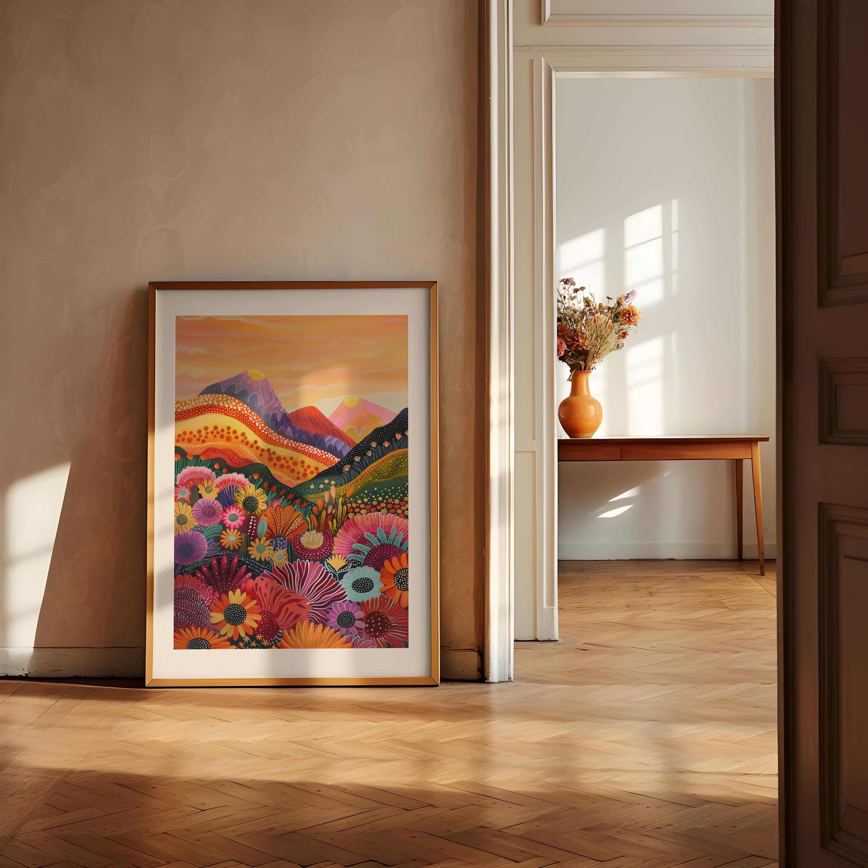 Maximalist Sunset Flower Field Print – Bold Abstract Landscape with Vibrant Florals, Rolling Hills Wall Decor and Colorful Dopamine-Inspired Nature Art - photo #4