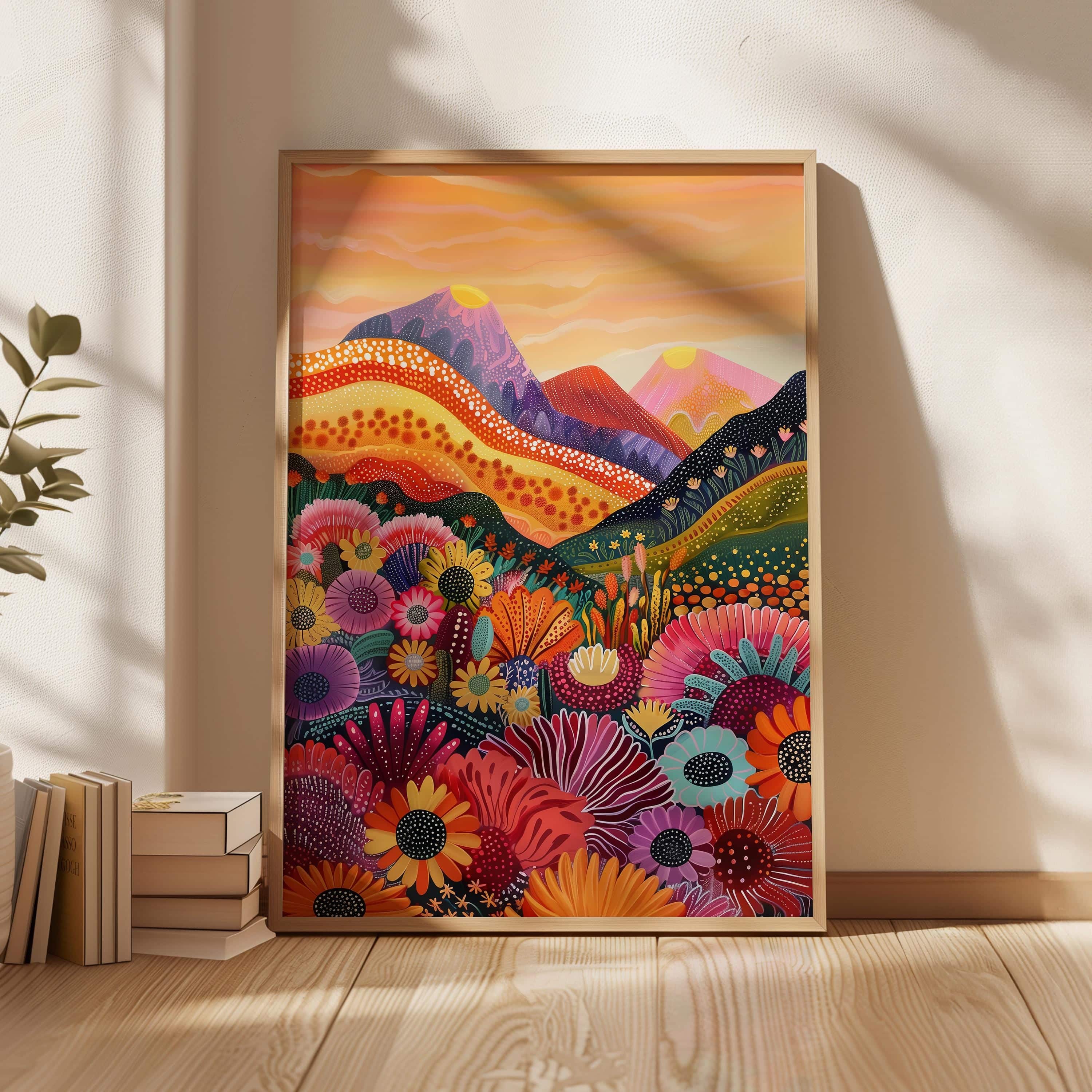 Maximalist Sunset Flower Field Print – Bold Abstract Landscape with Vibrant Florals, Rolling Hills Wall Decor and Colorful Dopamine-Inspired Nature Art - photo #9