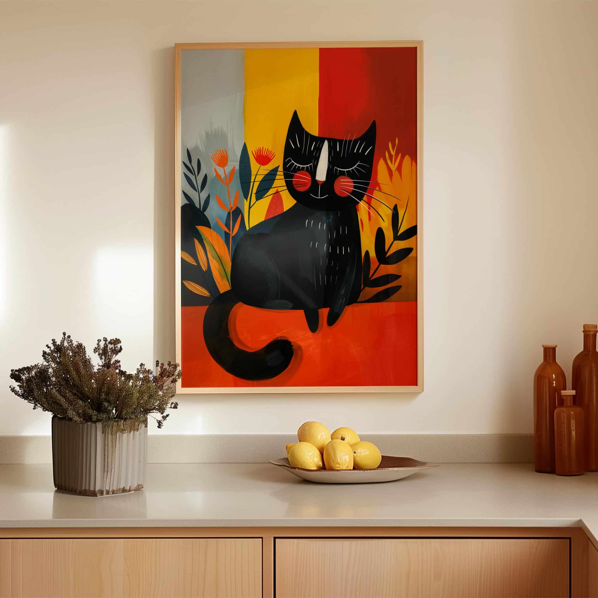 Bold Cat Wall Art Print – Whimsical Black Cat in Abstract Colorful Setting Wall Art, Modern Maximalist Animal Decor for Dopamine Interiors - photo #4
