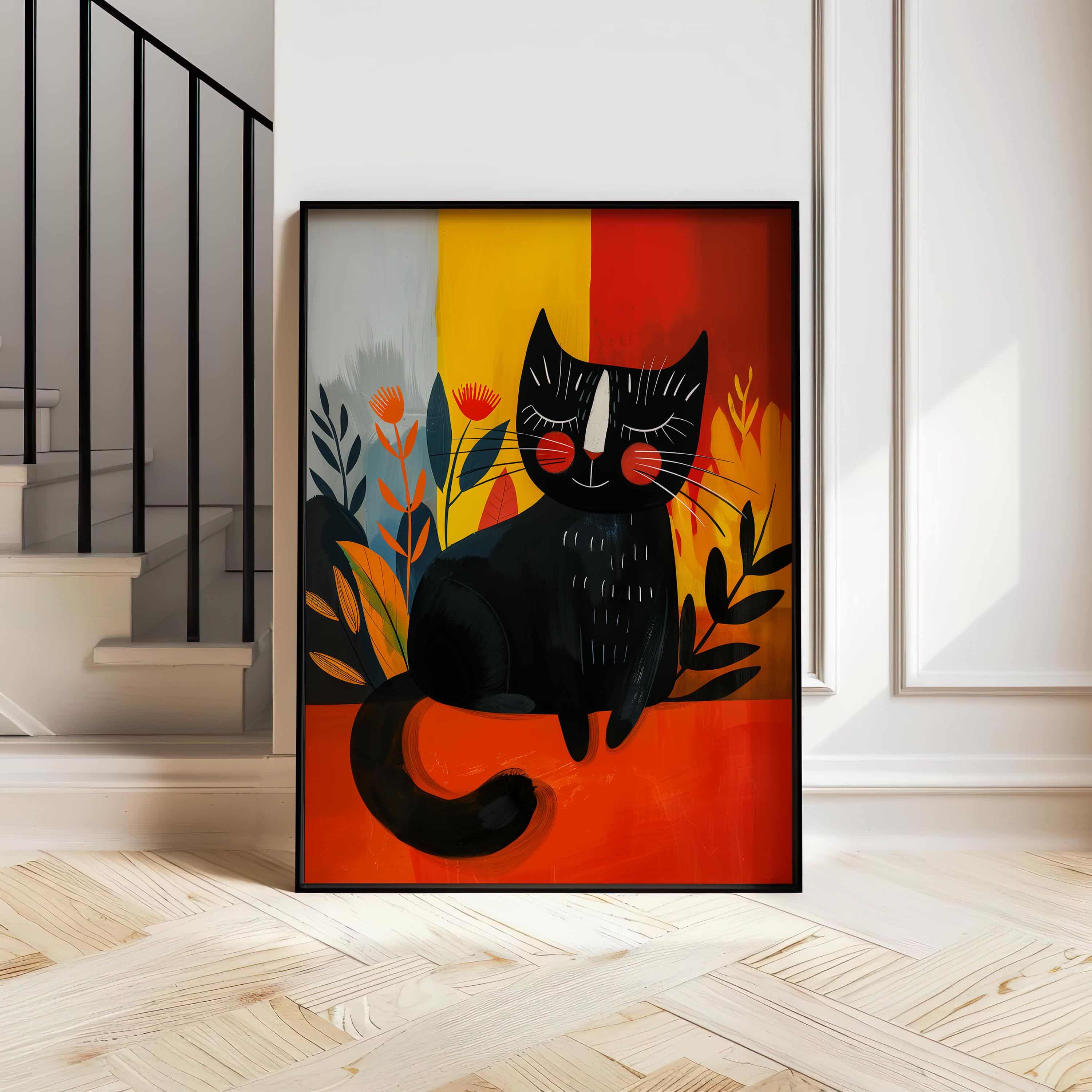 Bold Cat Wall Art Print – Whimsical Black Cat in Abstract Colorful Setting Wall Art, Modern Maximalist Animal Decor for Dopamine Interiors - photo #6