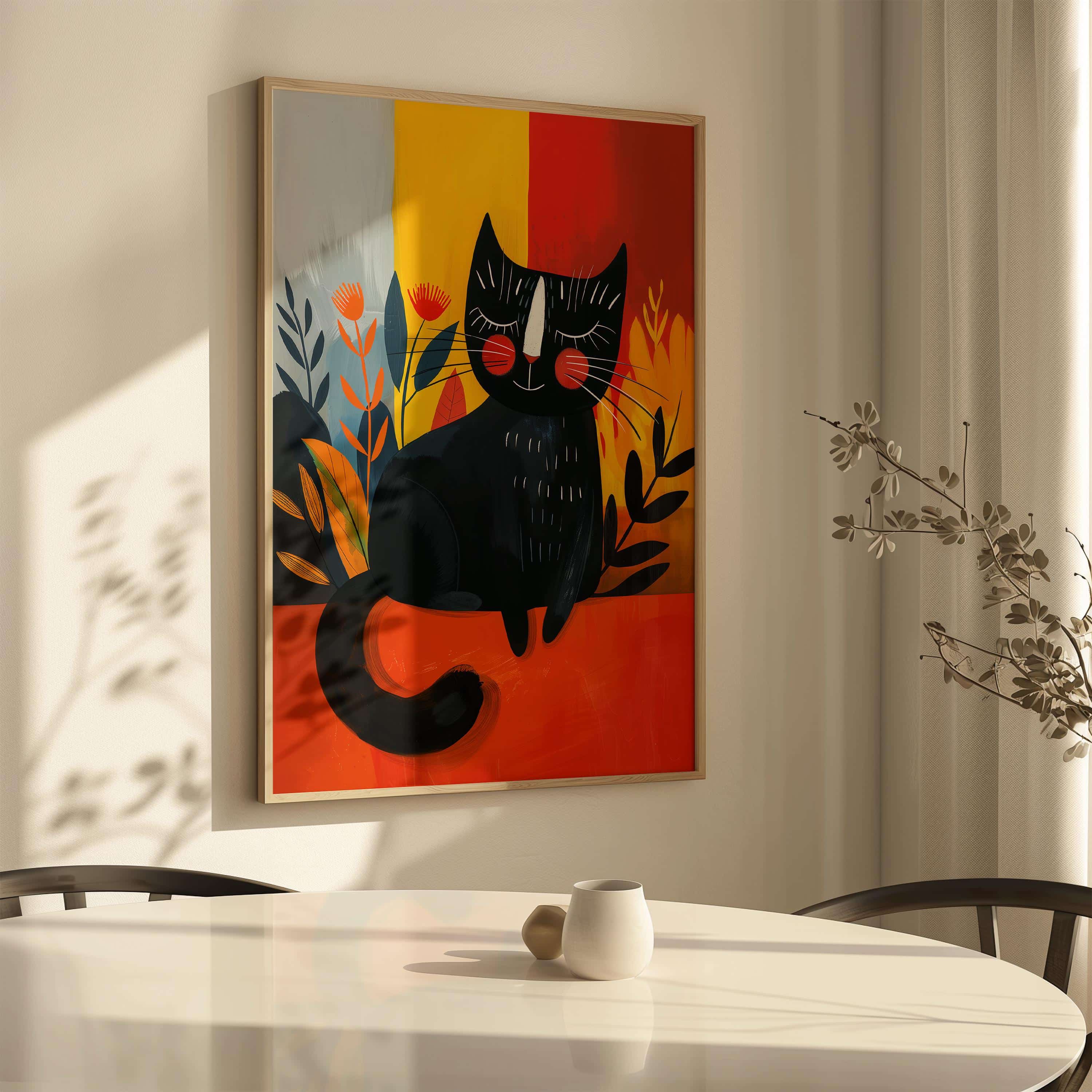 Bold Cat Wall Art Print – Whimsical Black Cat in Abstract Colorful Setting Wall Art, Modern Maximalist Animal Decor for Dopamine Interiors - photo #7