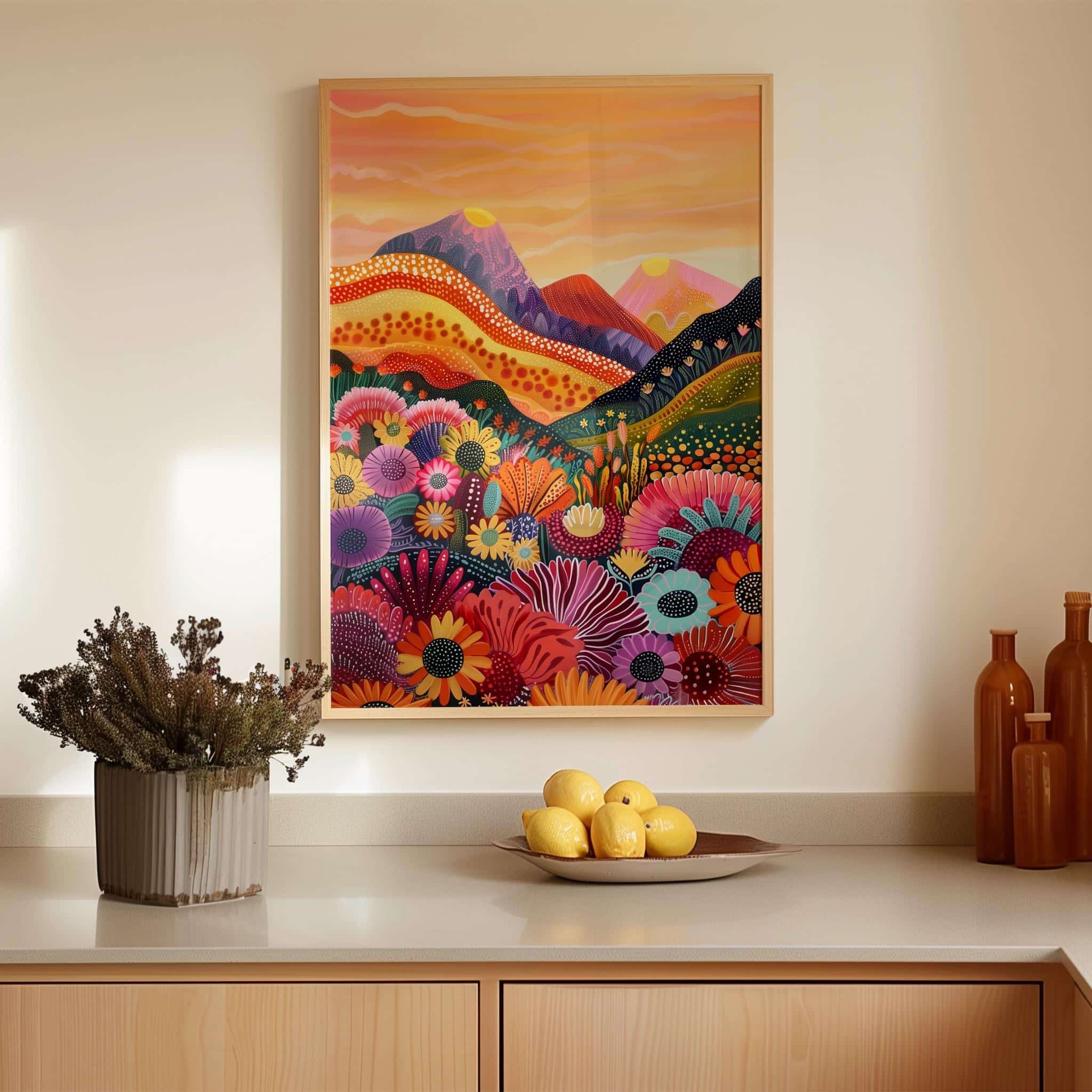 Maximalist Sunset Flower Field Print – Bold Abstract Landscape with Vibrant Florals, Rolling Hills Wall Decor and Colorful Dopamine-Inspired Nature Art - photo #3