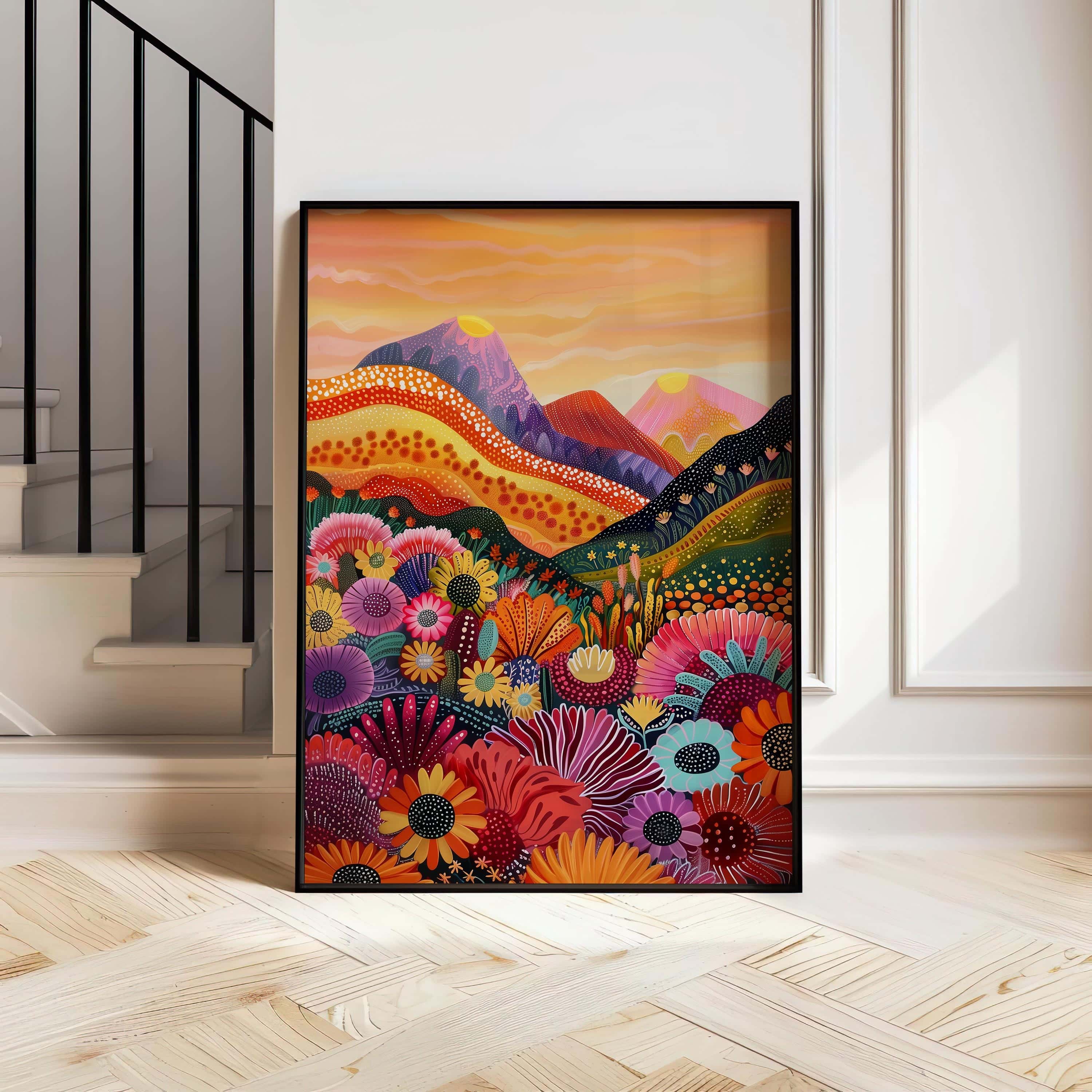 Maximalist Sunset Flower Field Print – Bold Abstract Landscape with Vibrant Florals, Rolling Hills Wall Decor and Colorful Dopamine-Inspired Nature Art - photo #7