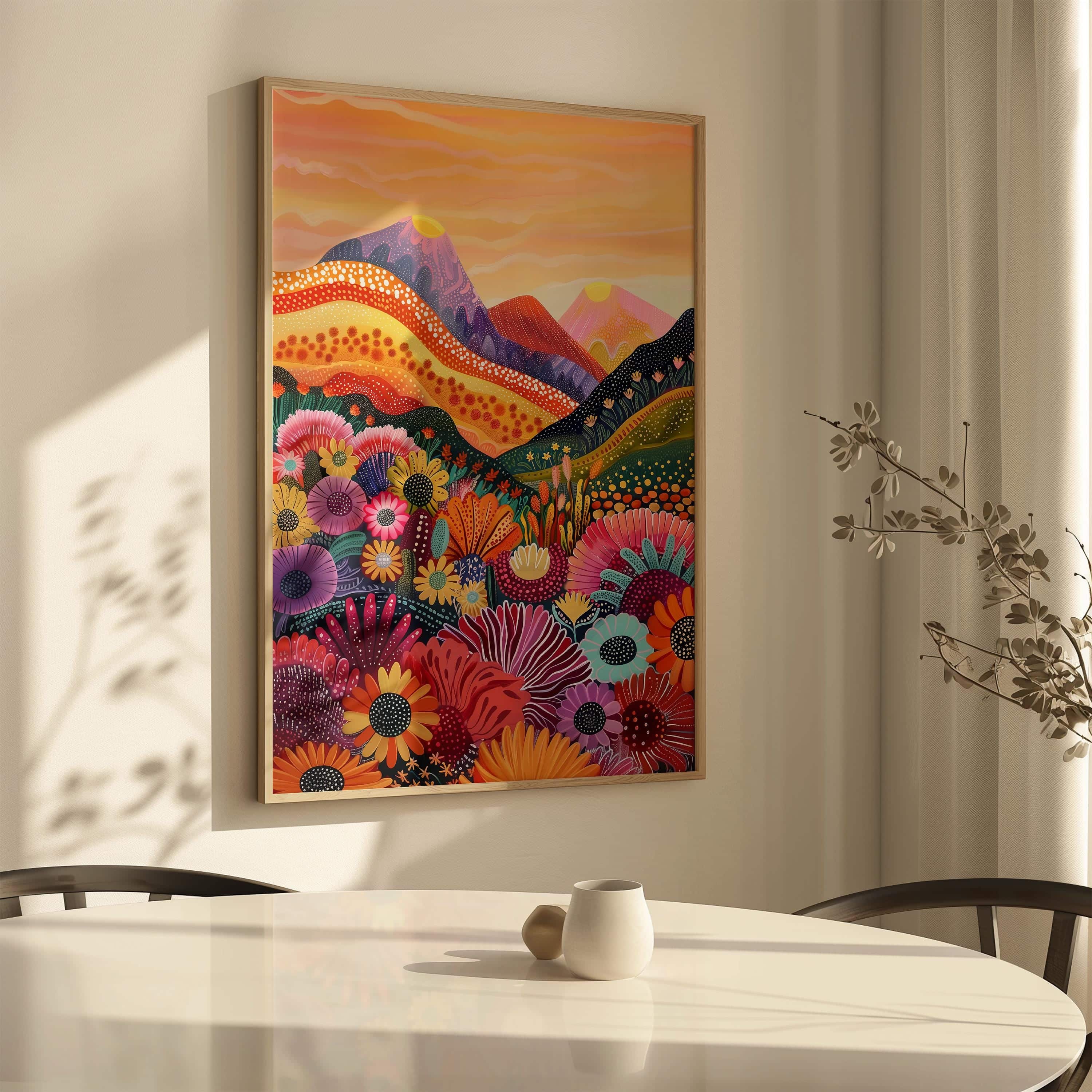 Maximalist Sunset Flower Field Print – Bold Abstract Landscape with Vibrant Florals, Rolling Hills Wall Decor and Colorful Dopamine-Inspired Nature Art - photo #2