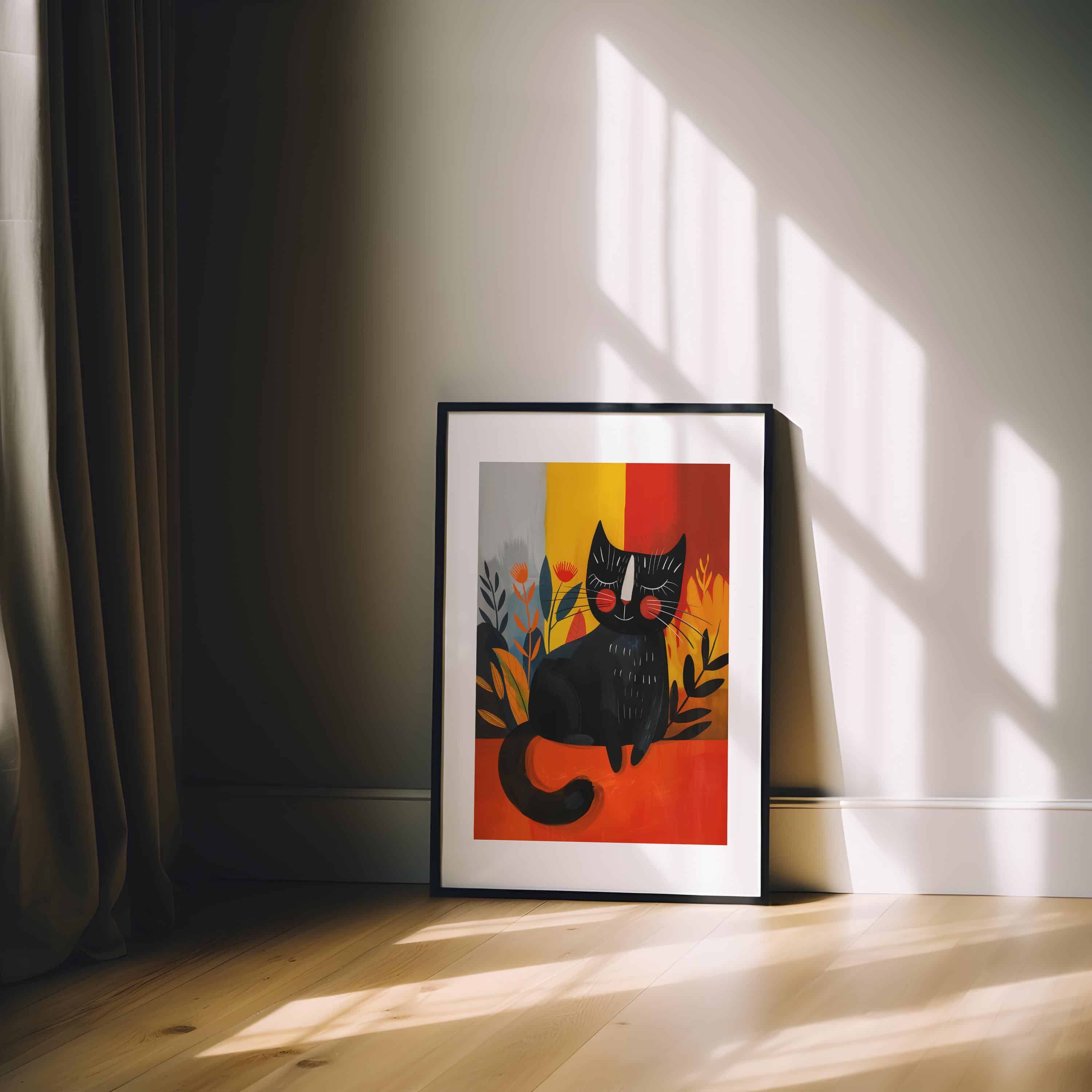 Bold Cat Wall Art Print – Whimsical Black Cat in Abstract Colorful Setting Wall Art, Modern Maximalist Animal Decor for Dopamine Interiors - photo #8
