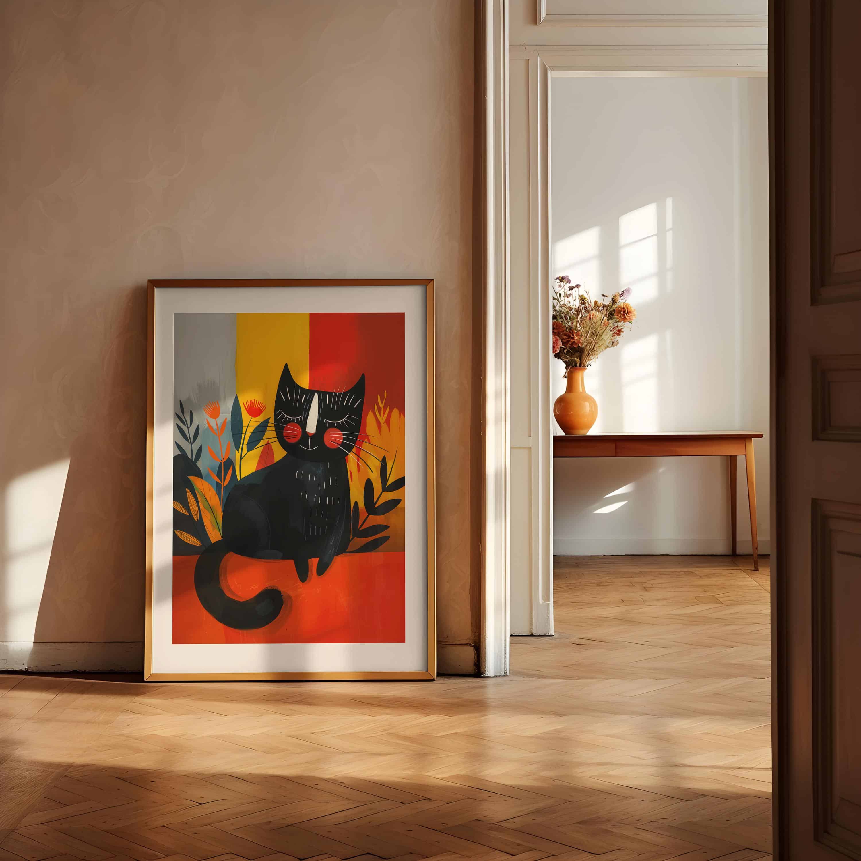 Bold Cat Wall Art Print – Whimsical Black Cat in Abstract Colorful Setting Wall Art, Modern Maximalist Animal Decor for Dopamine Interiors - photo #9