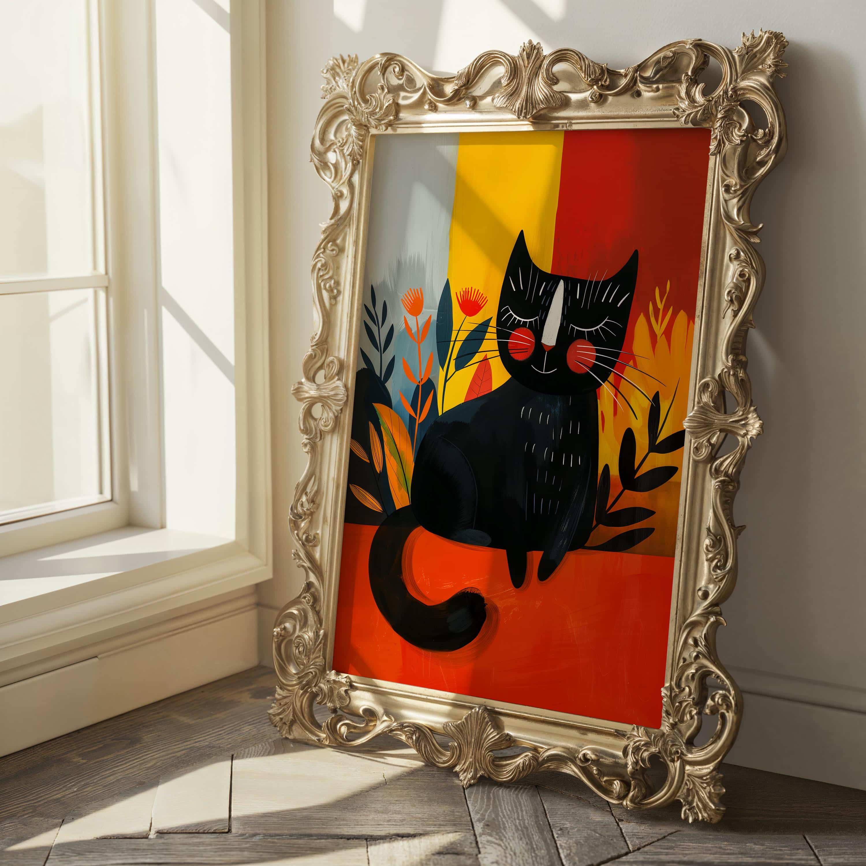Bold Cat Wall Art Print – Whimsical Black Cat in Abstract Colorful Setting Wall Art, Modern Maximalist Animal Decor for Dopamine Interiors - photo #3