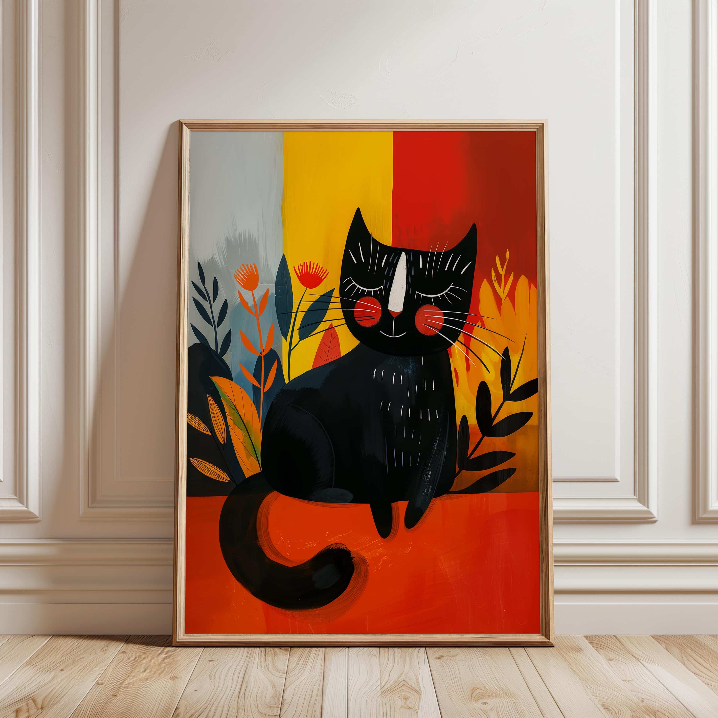 Bold Cat Wall Art Print – Whimsical Black Cat in Abstract Colorful Setting Wall Art, Modern Maximalist Animal Decor for Dopamine Interiors - photo #2