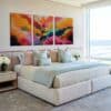 Maximalist Canvas Wall Art Set of 3 – Bold Abstract Hills with Botanical Motifs in Hot Pink, Orange, and Green – Statement Dopamine Living Room Decor