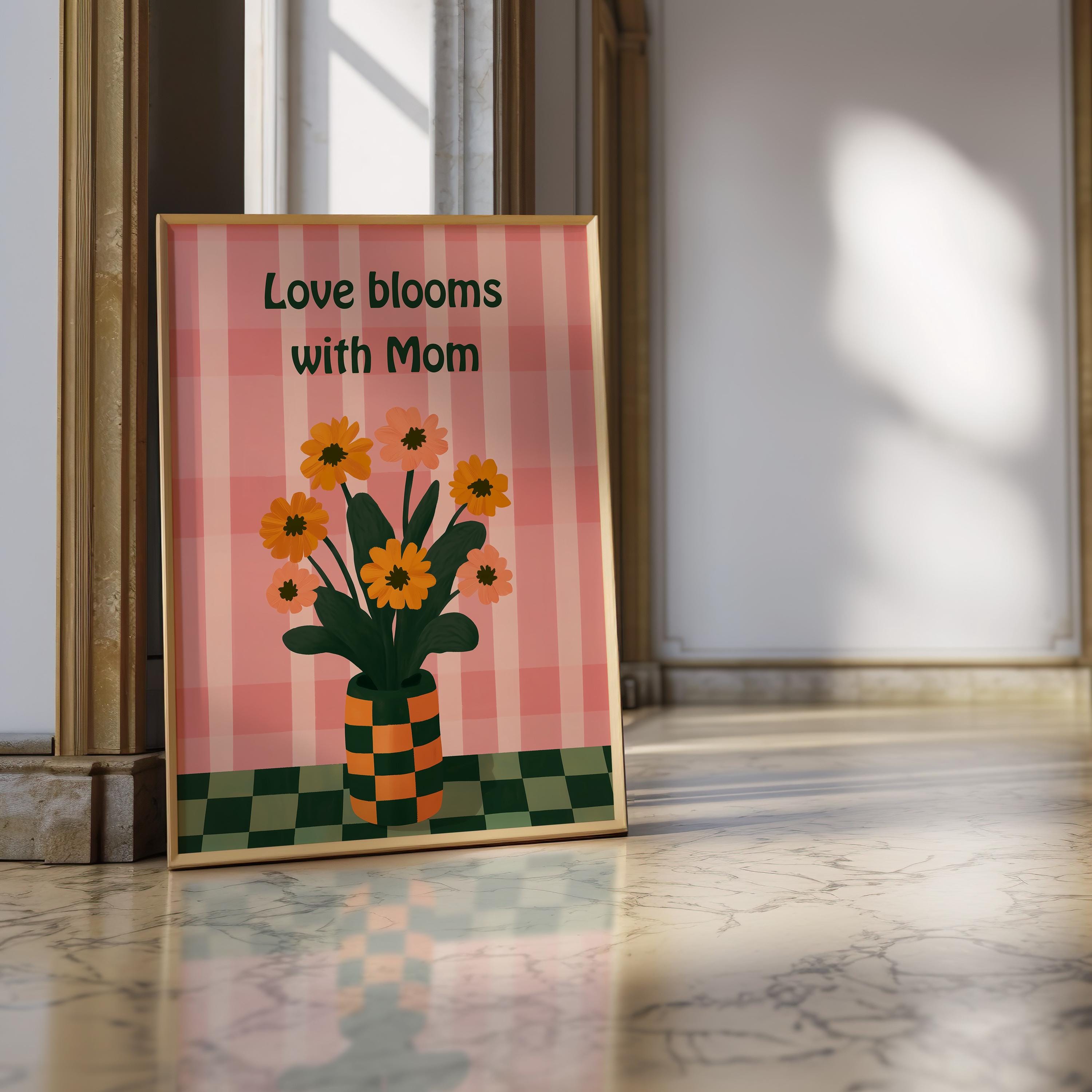 Personalized Floral Wall Art – Write Your Text on Print – Orange Flowers on Pink Plaid Background Artwork – Unique Gift for Mom or Loved One - photo #3