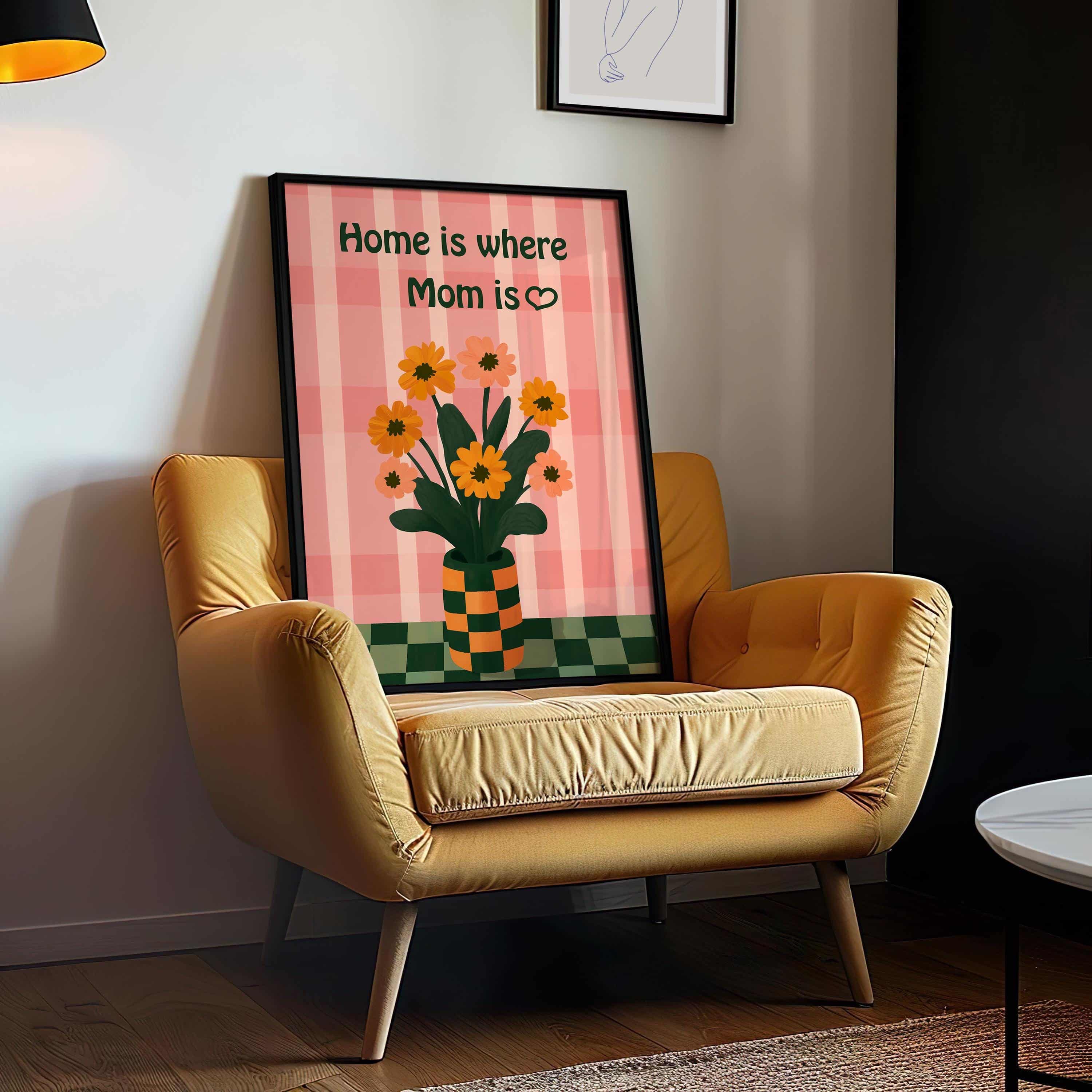 Personalized Floral Wall Art – Write Your Text on Print – Orange Flowers on Pink Plaid Background Artwork – Unique Gift for Mom or Loved One - photo #8
