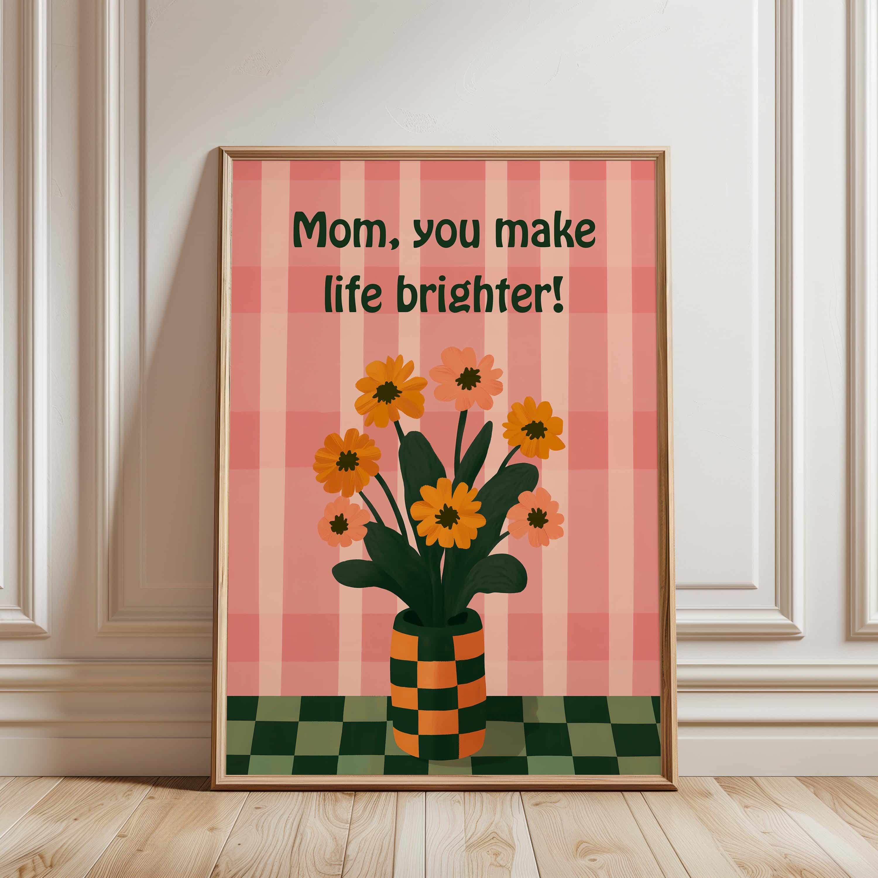 Personalized Floral Wall Art – Write Your Text on Print – Orange Flowers on Pink Plaid Background Artwork – Unique Gift for Mom or Loved One - photo #7