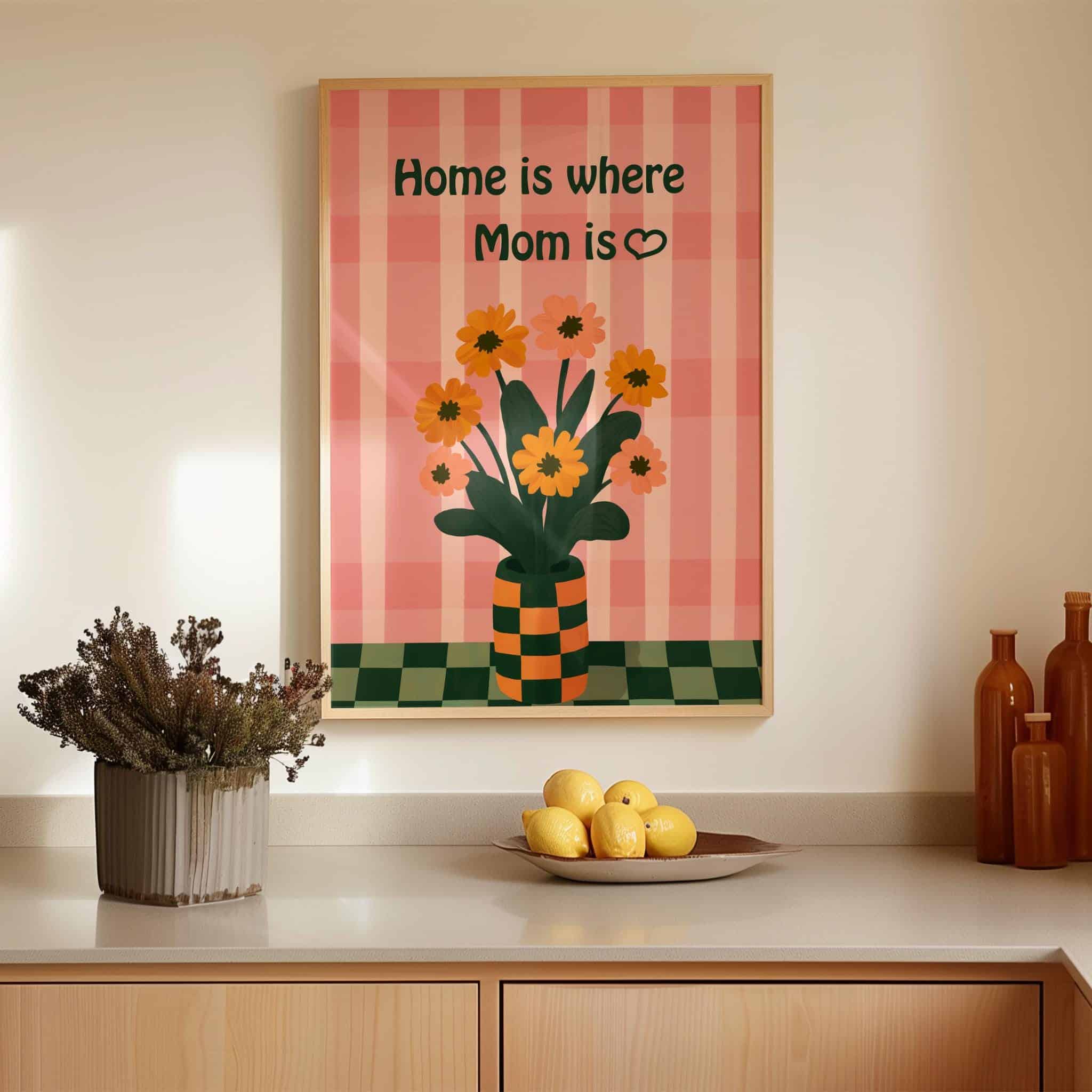Personalized Floral Wall Art – Write Your Text on Print – Orange Flowers on Pink Plaid Background Artwork – Unique Gift for Mom or Loved One - photo #9