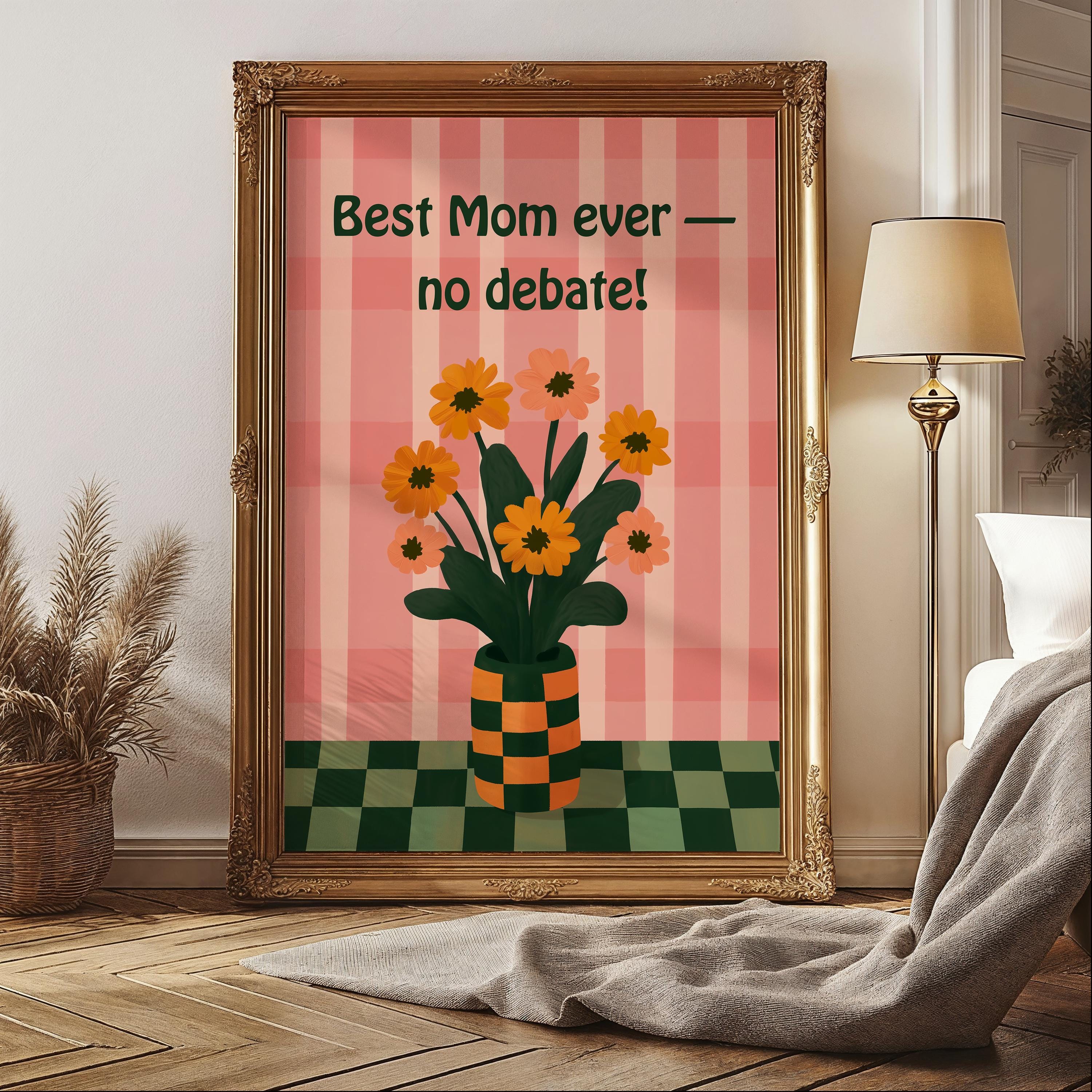 Personalized Floral Wall Art – Write Your Text on Print – Orange Flowers on Pink Plaid Background Artwork – Unique Gift for Mom or Loved One - photo #2