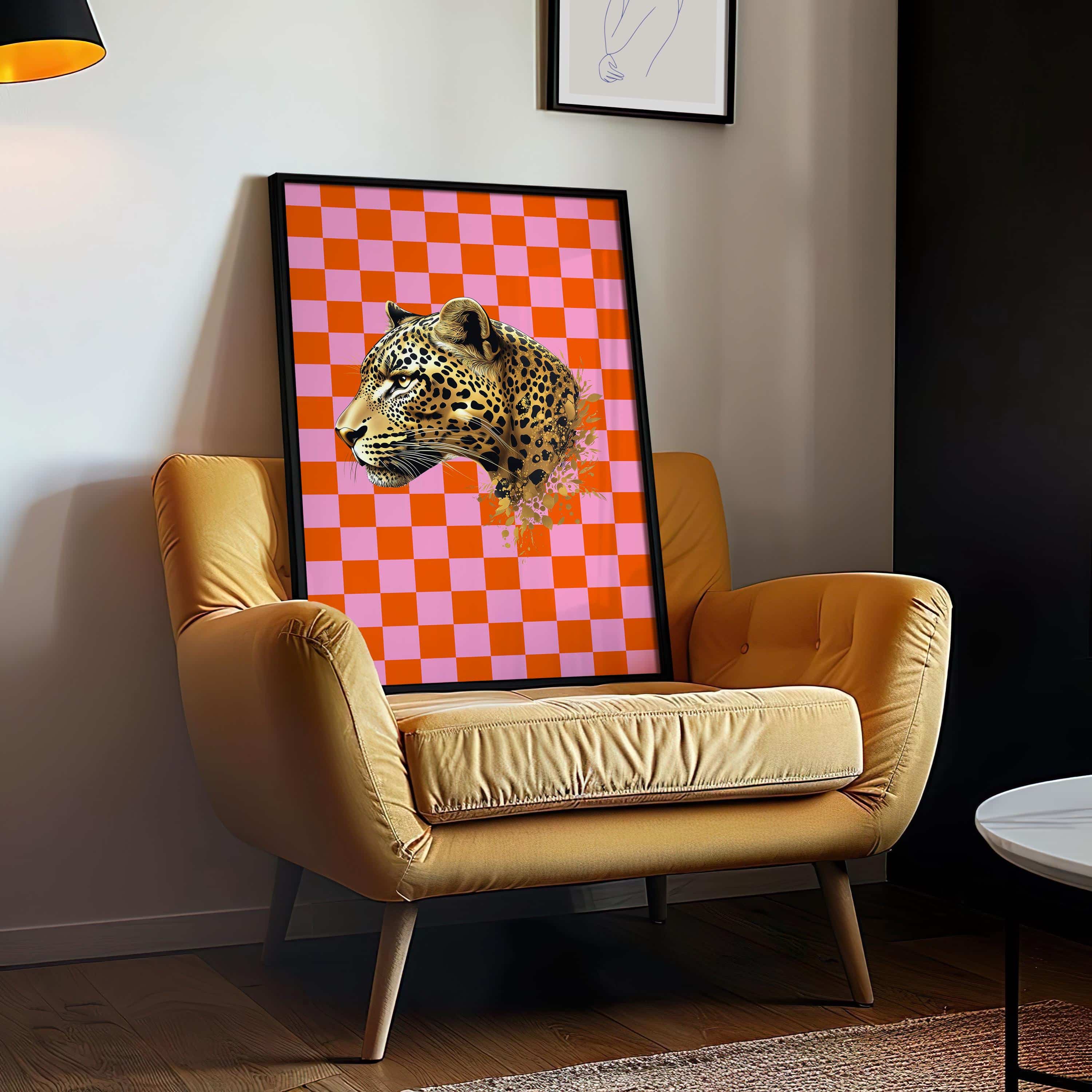 Jungle Cheetah Cat Dopamine Poster – Leopard Portrait on Retro Checkered Background for Eclectic Home Wall Art and Maximalist Jungle Vibes - photo #6