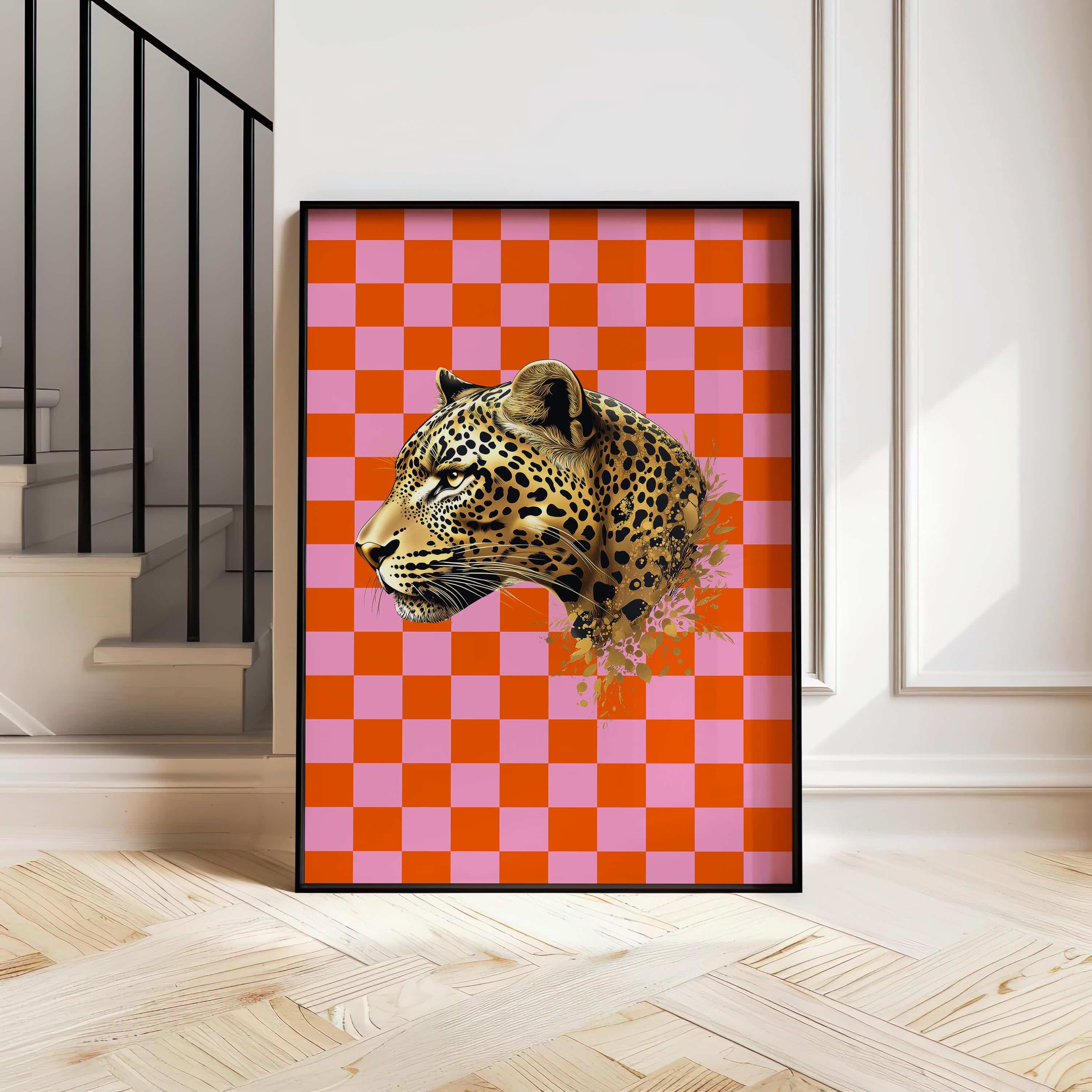 Jungle Cheetah Cat Dopamine Poster – Leopard Portrait on Retro Checkered Background for Eclectic Home Wall Art and Maximalist Jungle Vibes - photo #8