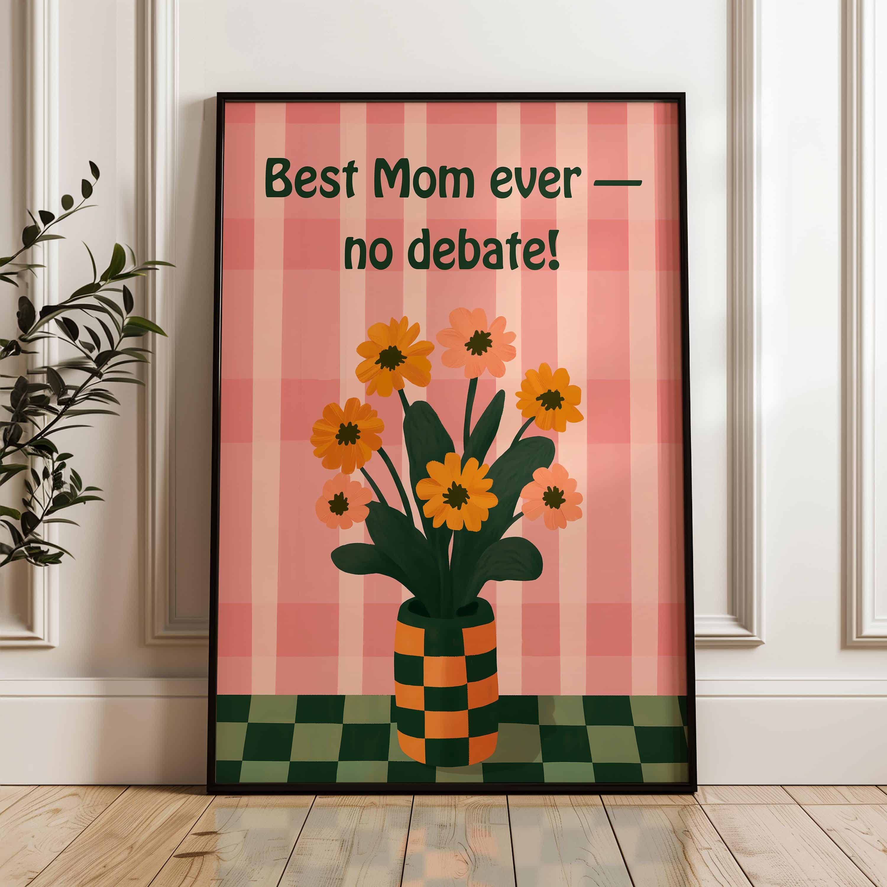 Personalized Floral Wall Art – Write Your Text on Print – Orange Flowers on Pink Plaid Background Artwork – Unique Gift for Mom or Loved One - photo #6