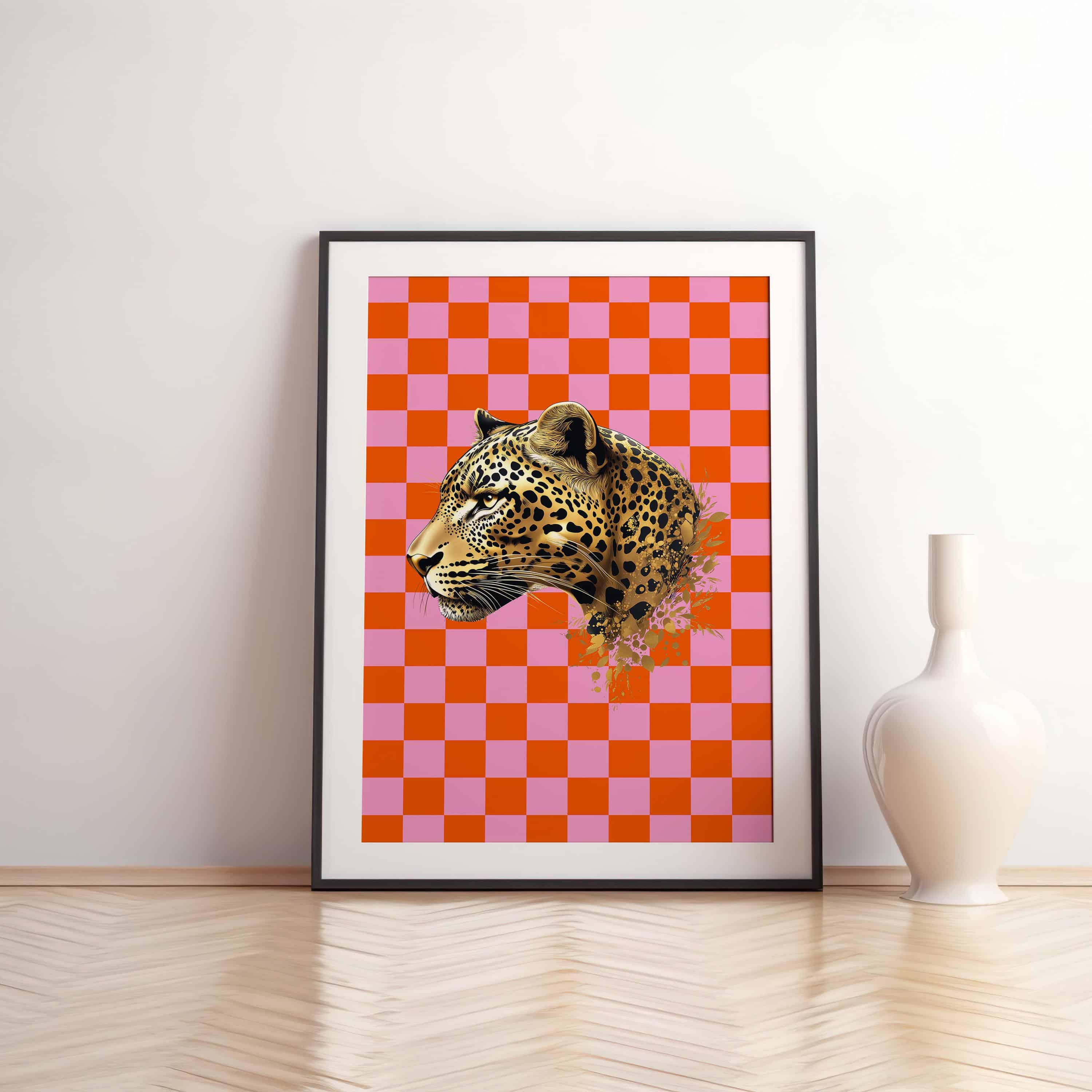 Jungle Cheetah Cat Dopamine Poster – Leopard Portrait on Retro Checkered Background for Eclectic Home Wall Art and Maximalist Jungle Vibes - photo #9