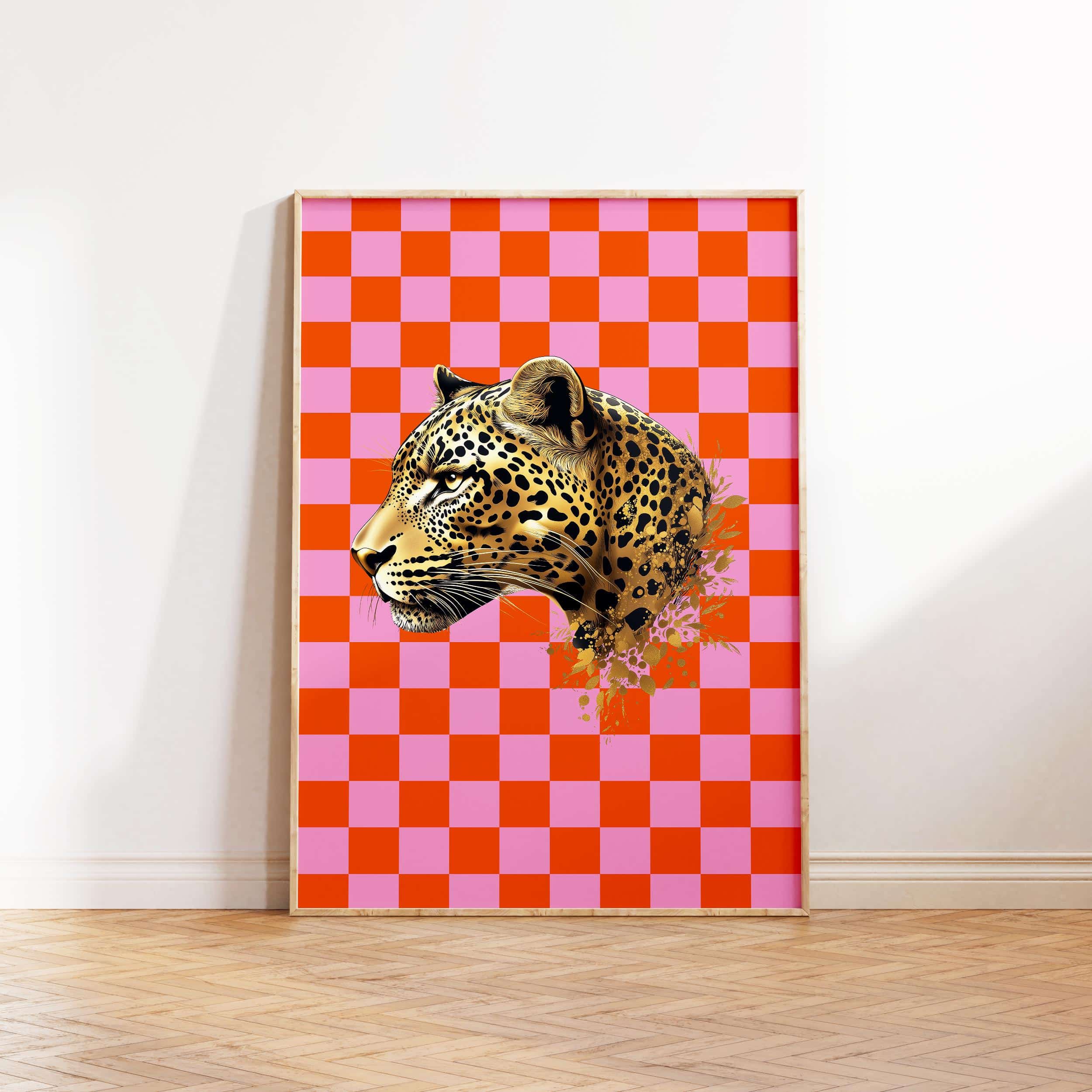Jungle Cheetah Cat Dopamine Poster – Leopard Portrait on Retro Checkered Background for Eclectic Home Wall Art and Maximalist Jungle Vibes - photo #1