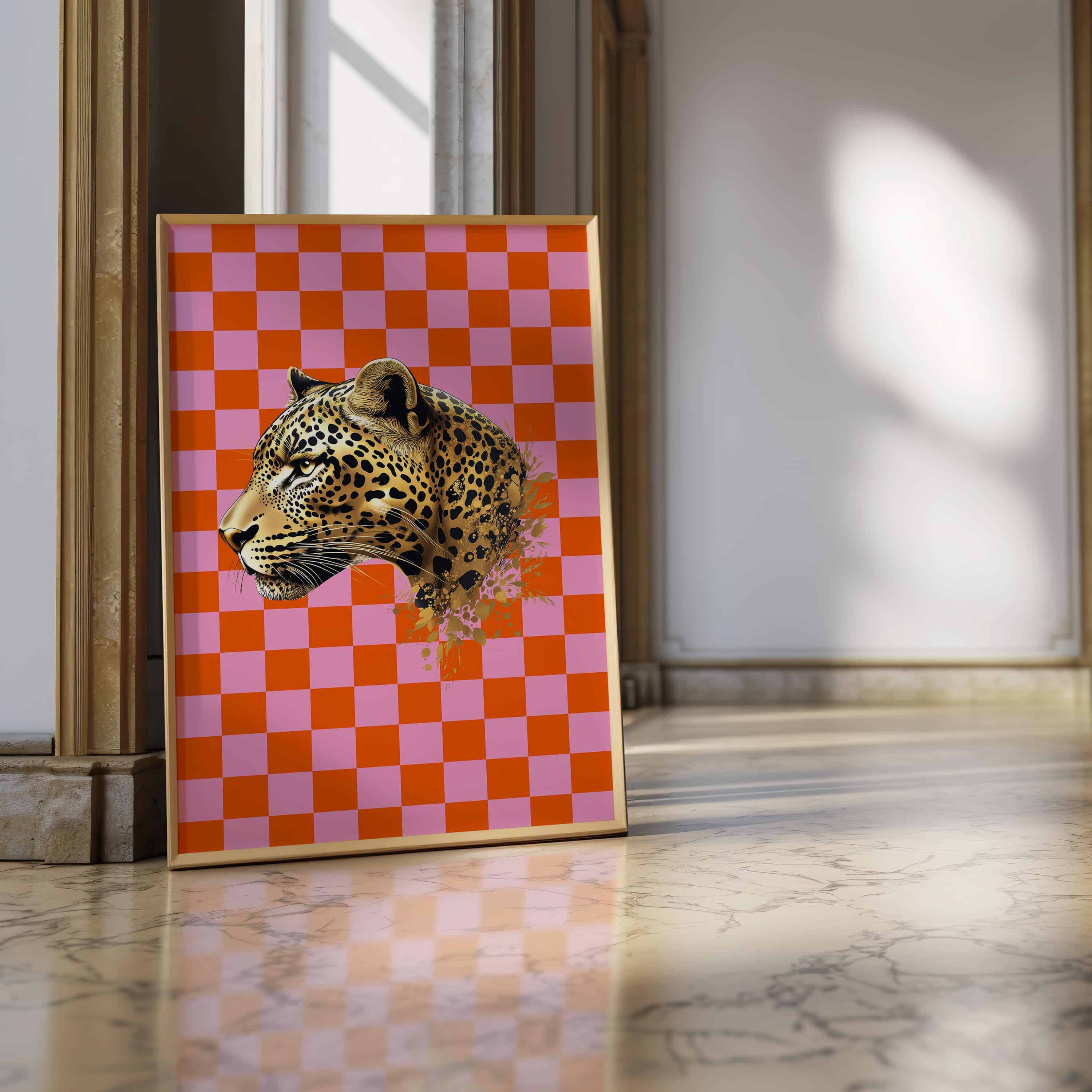 Jungle Cheetah Cat Dopamine Poster – Leopard Portrait on Retro Checkered Background for Eclectic Home Wall Art and Maximalist Jungle Vibes - photo #7