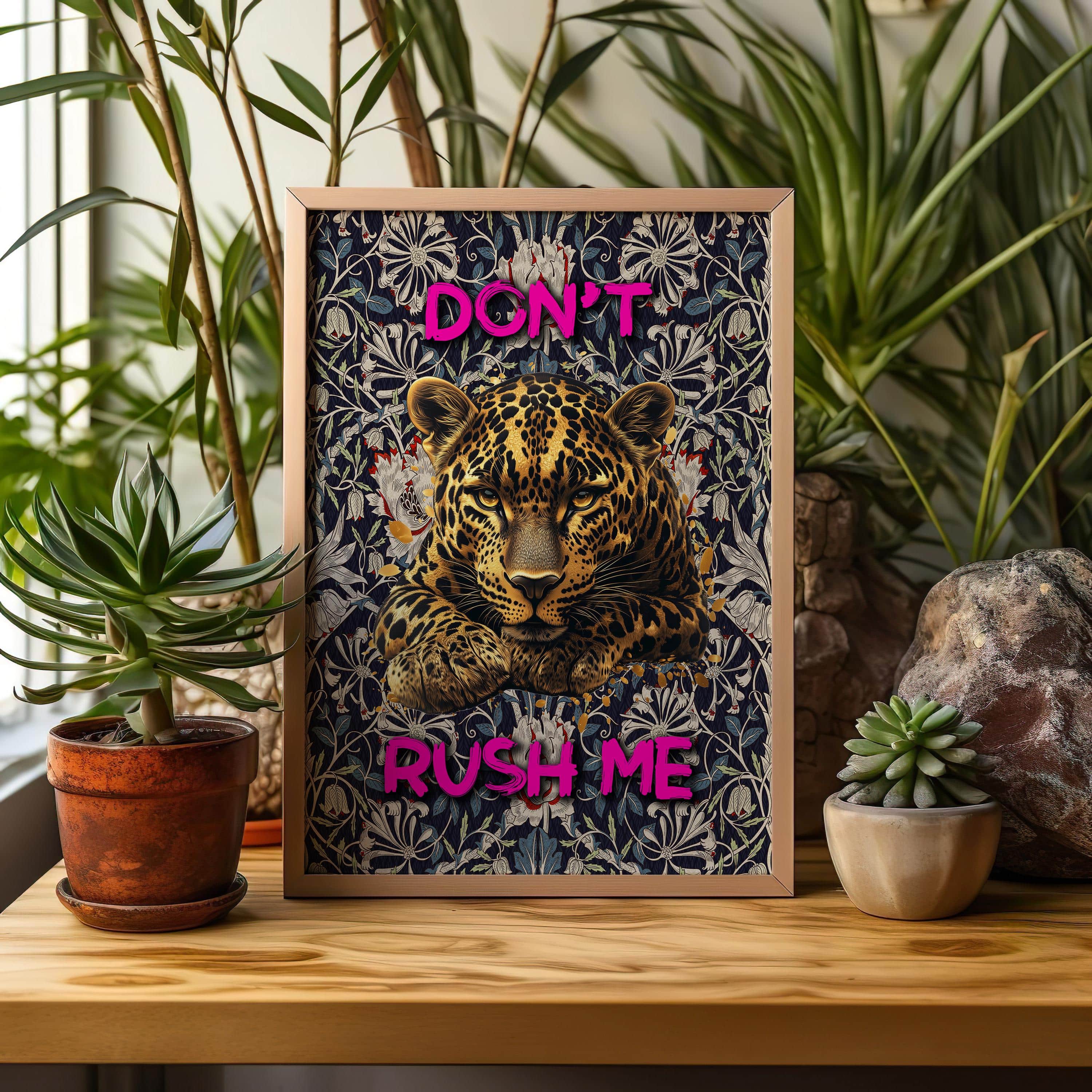 Leopard Wall Art Print – Custom Don’t Rush Me Poster – William Morris Background – Personalized Funny Gift – Bold Jungle Cat Decor for Her - photo #8