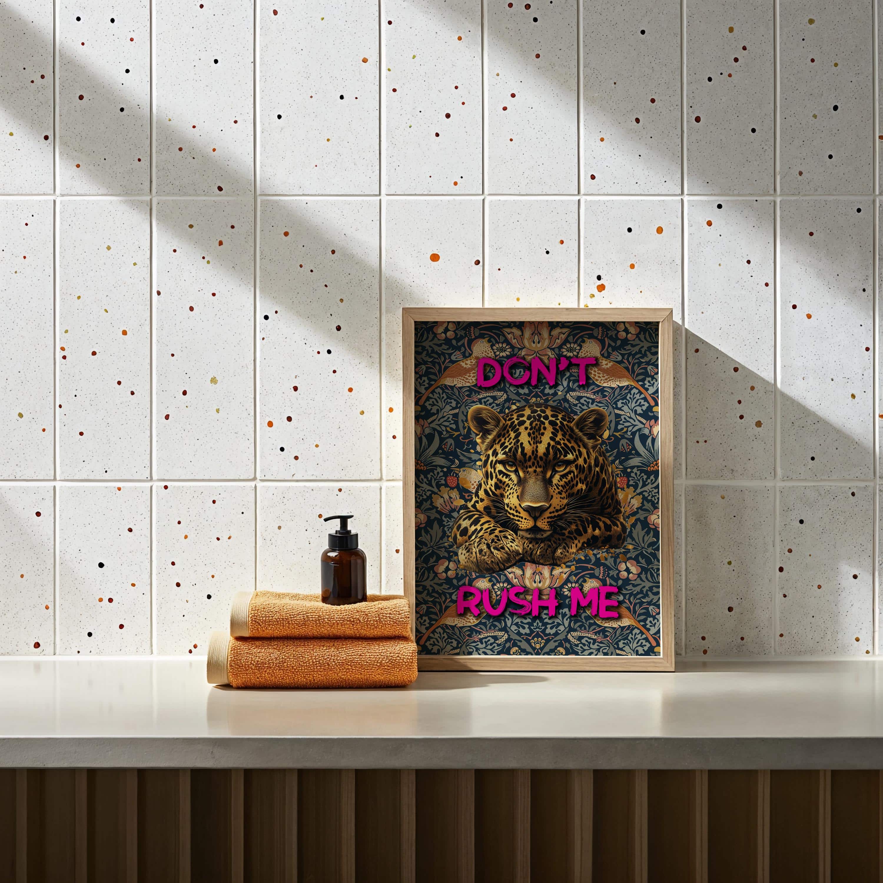 Leopard Wall Art Print – Custom Don’t Rush Me Poster – William Morris Background – Personalized Funny Gift – Bold Jungle Cat Decor for Her - photo #9