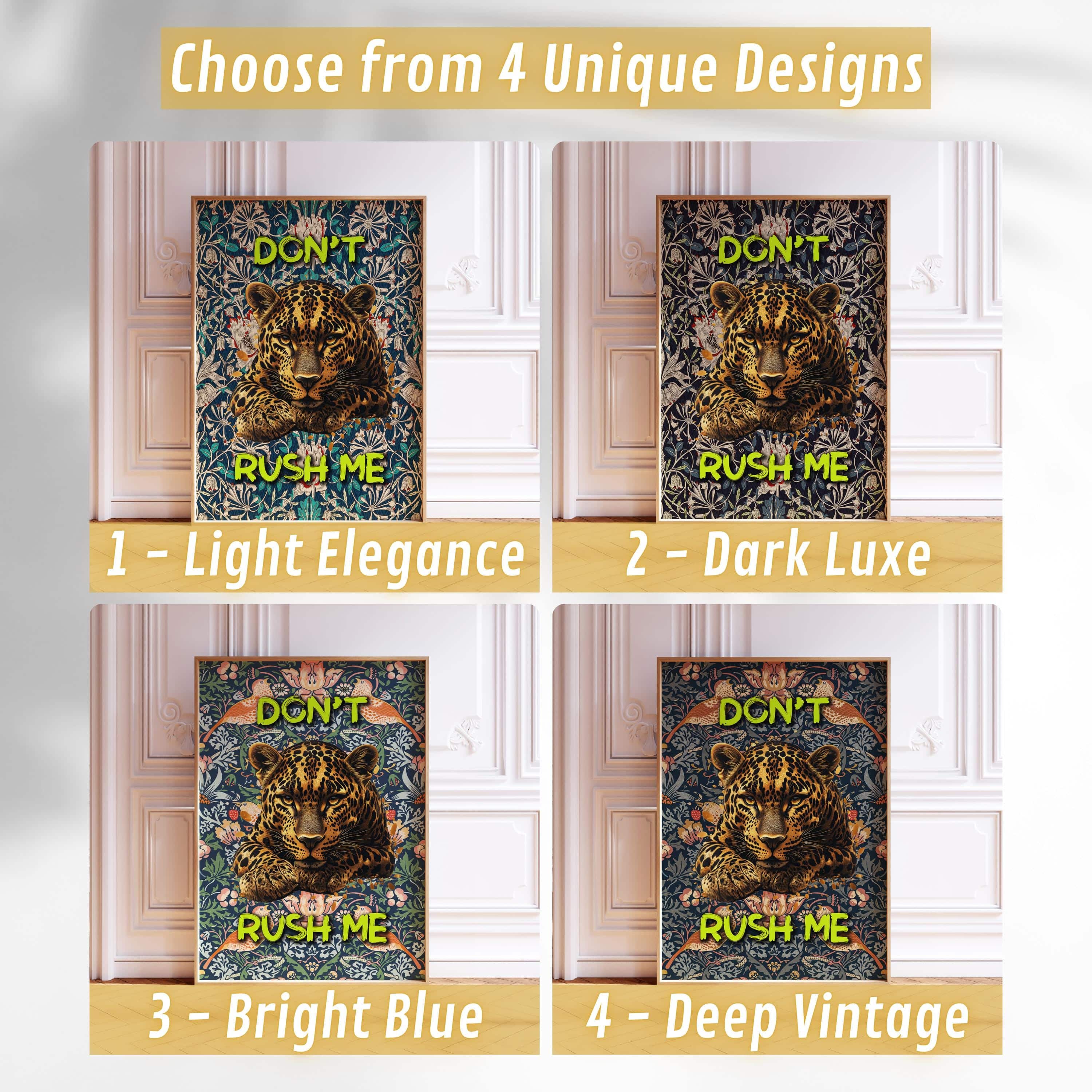 Custom Leopard Poster – Don’t Rush Me Jungle Wall Art – Botanical Background Inspired by William Morris – Personalized Typography Cat Print - photo #1