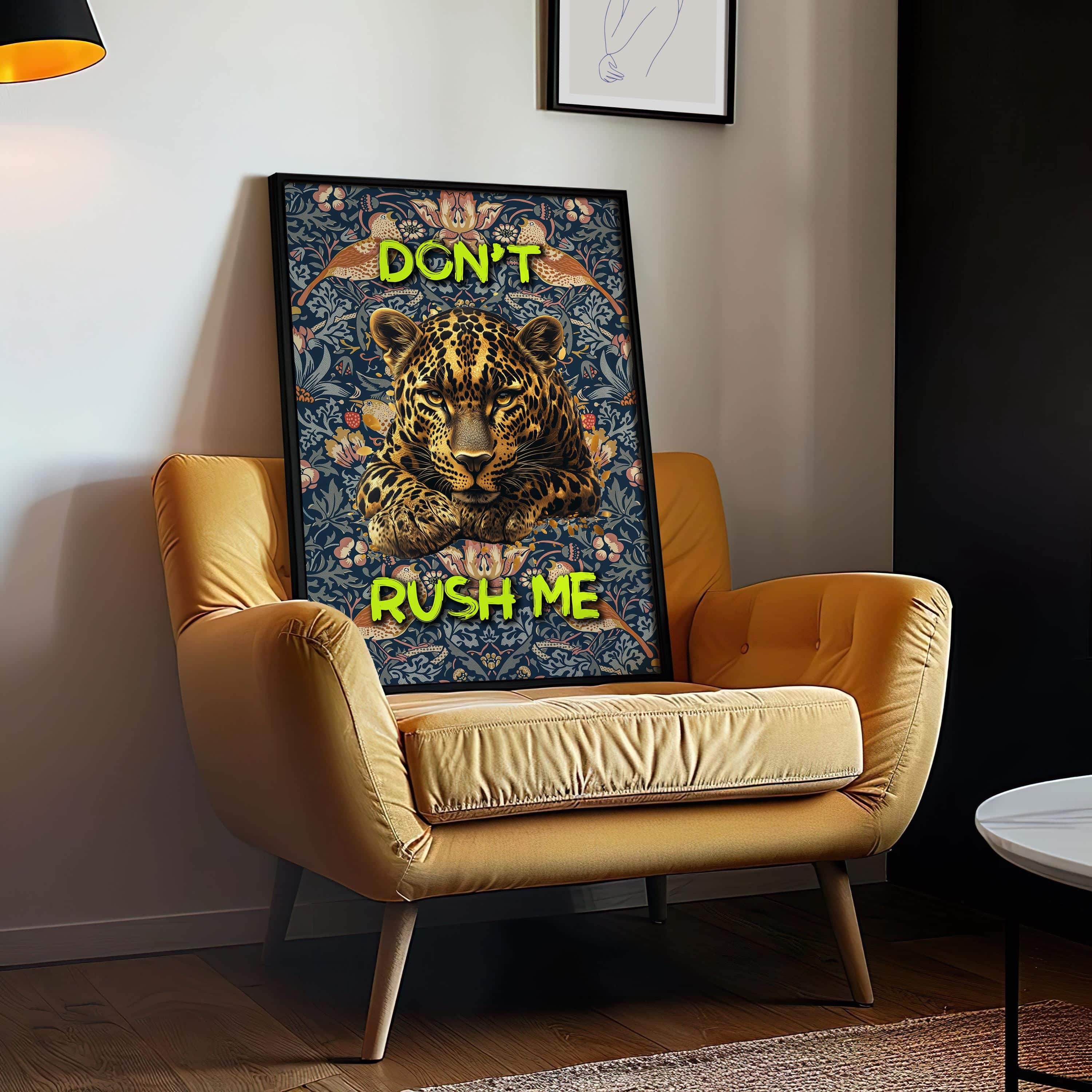 Custom Leopard Poster – Don’t Rush Me Jungle Wall Art – Botanical Background Inspired by William Morris – Personalized Typography Cat Print - photo #3