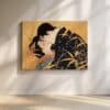 Intimate Japanese Wall Art – Lovers Embracing in Meadow Artwork – Horizontal Ukiyo-e Canvas Print – Edo Romance Artwork for Home and Bedroom
