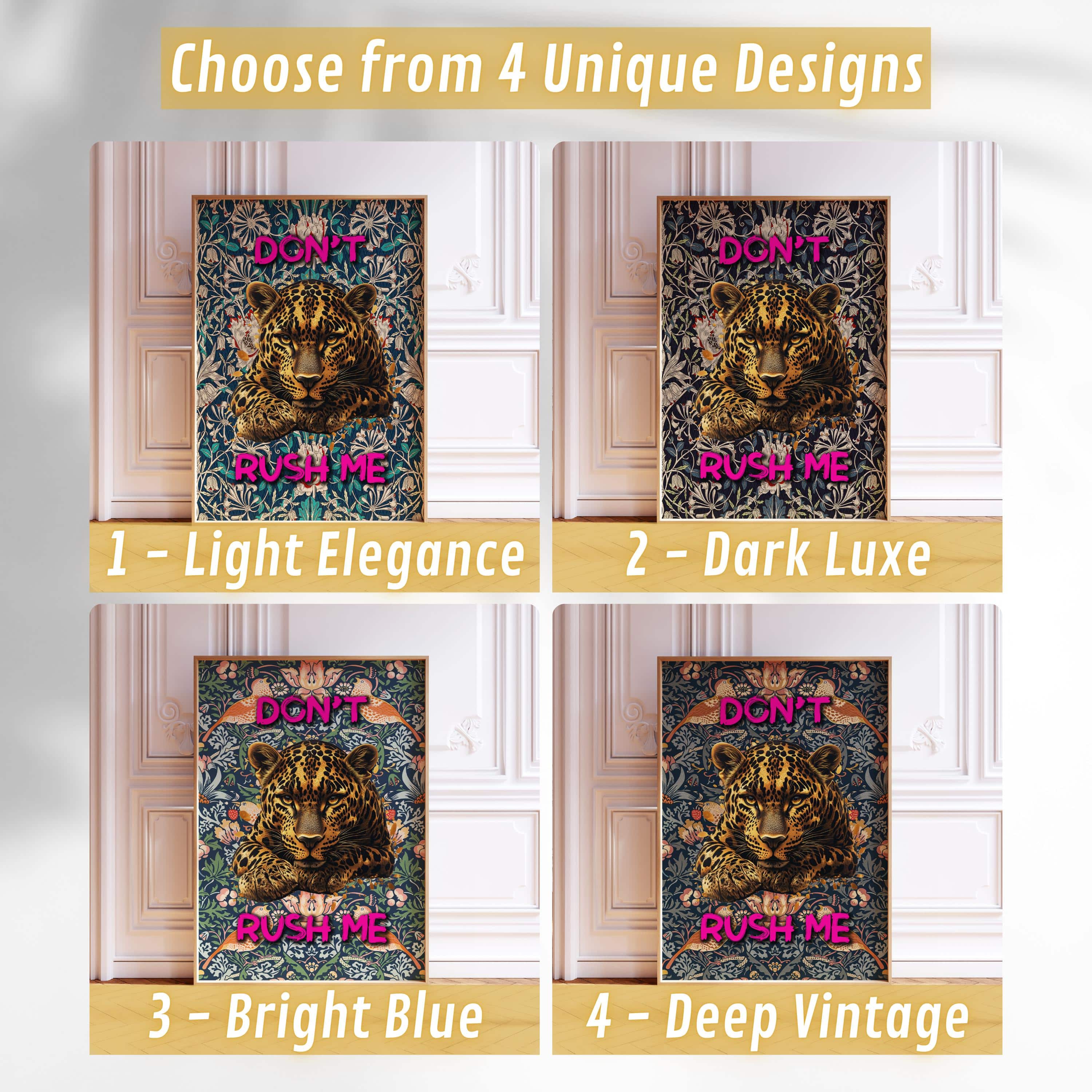 Leopard Wall Art Print – Custom Don’t Rush Me Poster – William Morris Background – Personalized Funny Gift – Bold Jungle Cat Decor for Her - photo #1