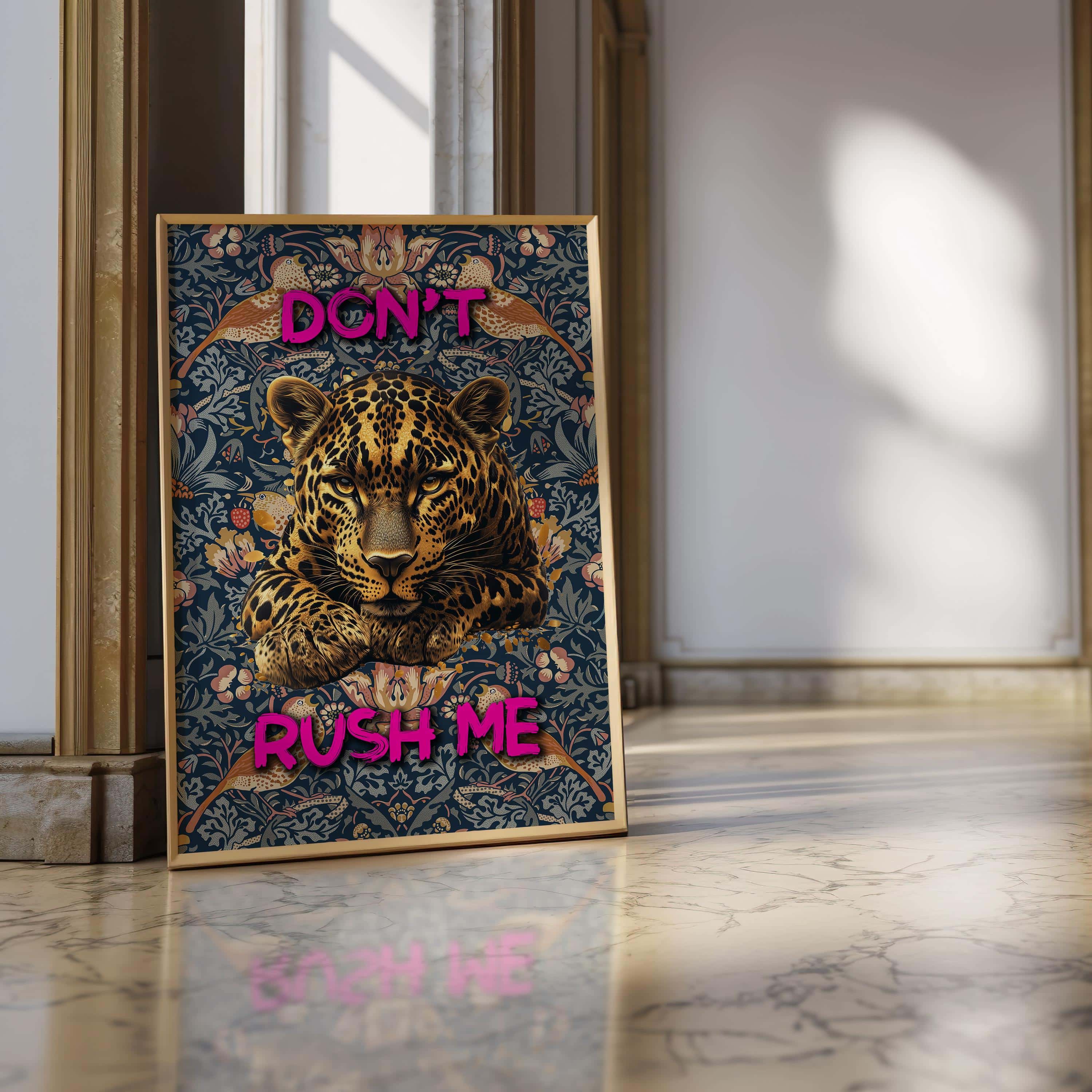 Leopard Wall Art Print – Custom Don’t Rush Me Poster – William Morris Background – Personalized Funny Gift – Bold Jungle Cat Decor for Her - photo #2
