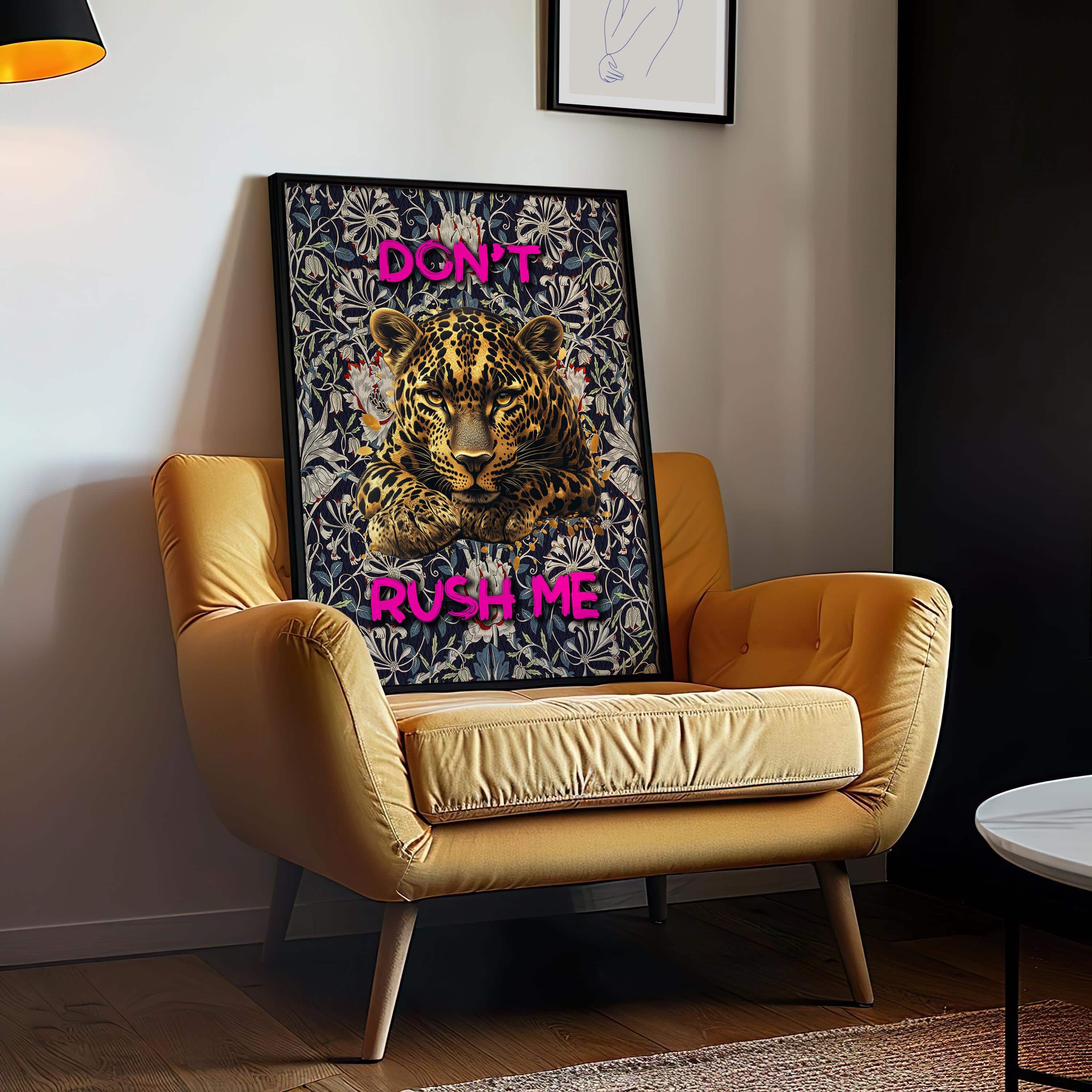 Leopard Wall Art Print – Custom Don’t Rush Me Poster – William Morris Background – Personalized Funny Gift – Bold Jungle Cat Decor for Her - photo #3