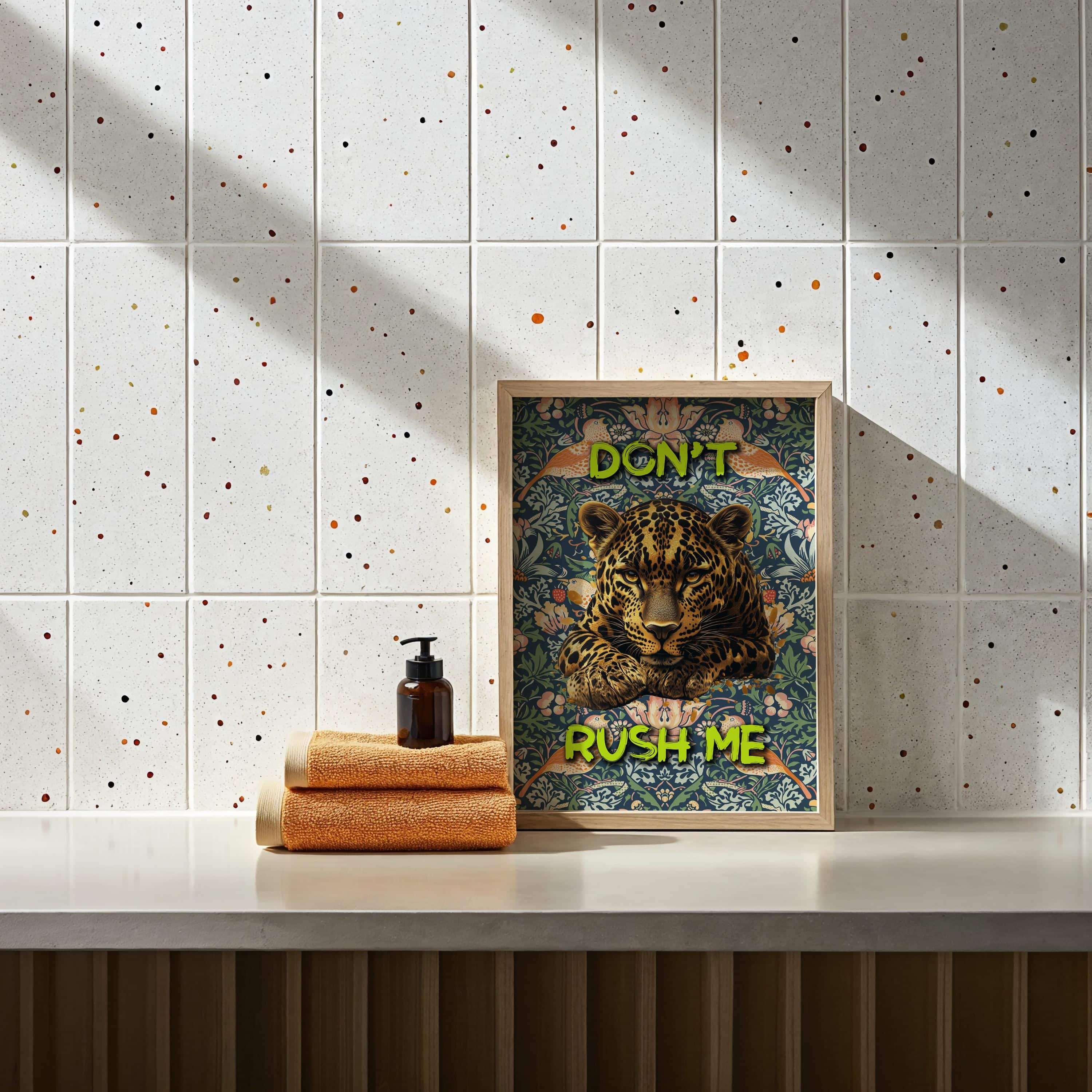 Custom Leopard Poster – Don’t Rush Me Jungle Wall Art – Botanical Background Inspired by William Morris – Personalized Typography Cat Print - photo #9