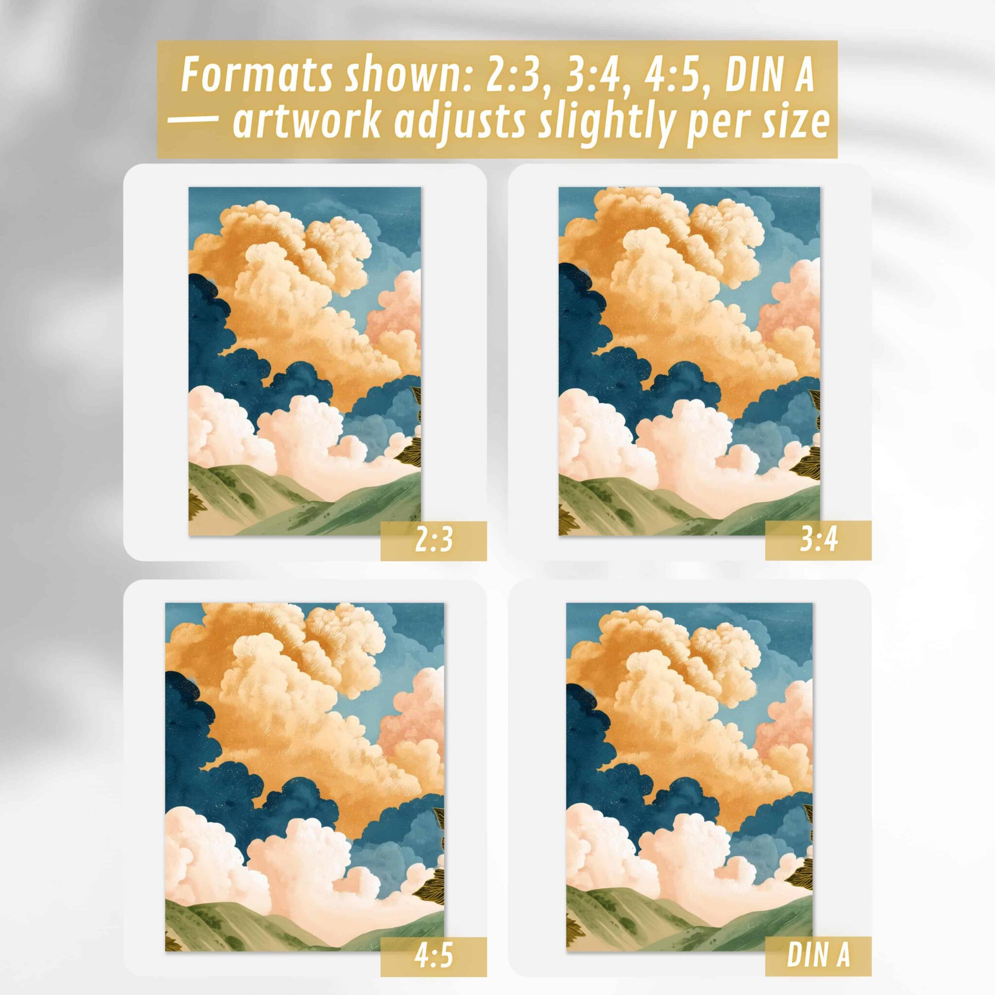 Cloud and Floral Set of 3 Prints – Dreamy 3-Piece Wall Art with Bold Flowers and Colorful Sky, Triptych Modern Nature-Inspired Landscape Artwork - photo #6