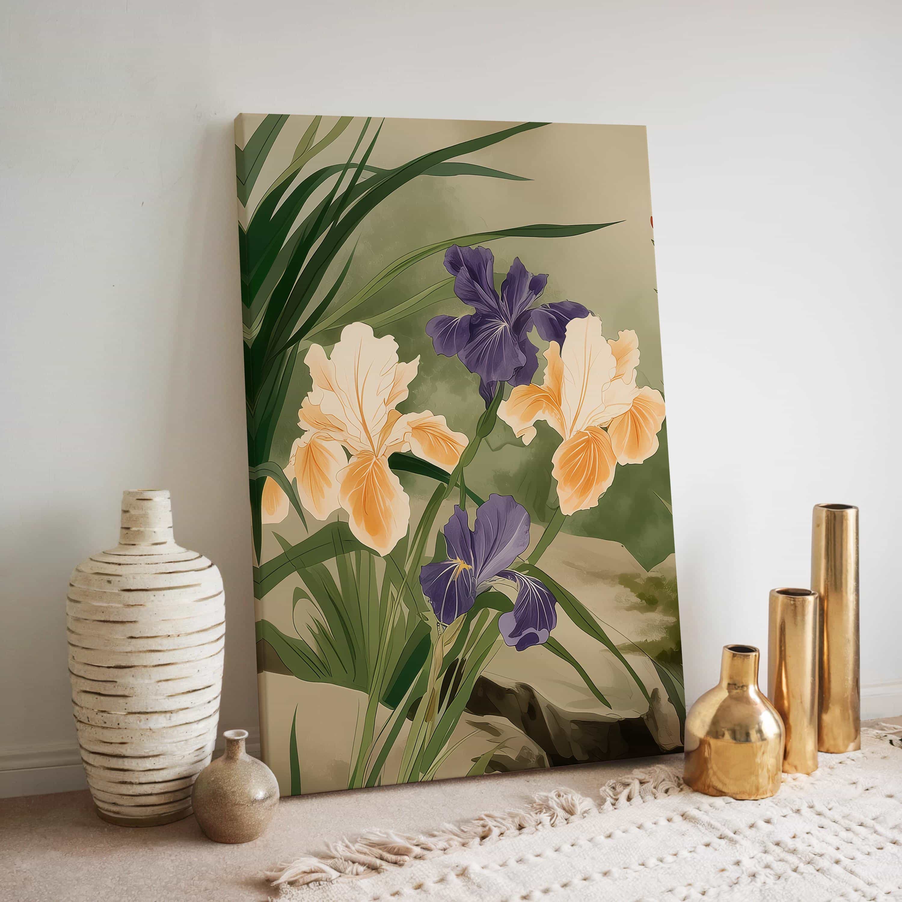Summer Crane Triptych Canvas Wall Decor – Japanese-Inspired Art Panels with Cranes, Bamboo, and Irises for a Peaceful, Asian-Inspired Living Space - photo #9