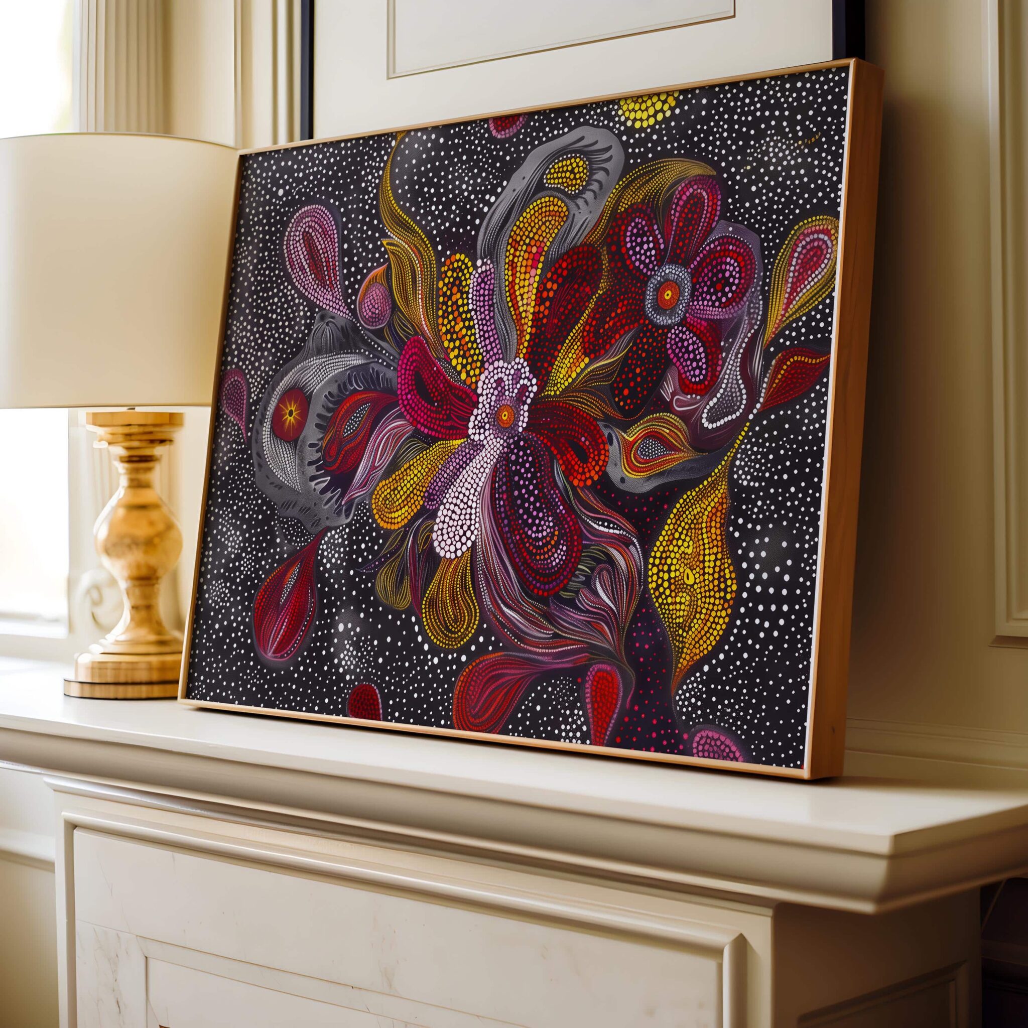 Indigenous Australian Horizontal Poster – Abstract Aboriginal Flower Dot Art Print with Tribal Motifs and Feminine Flow – Dreamtime Decor - photo #4