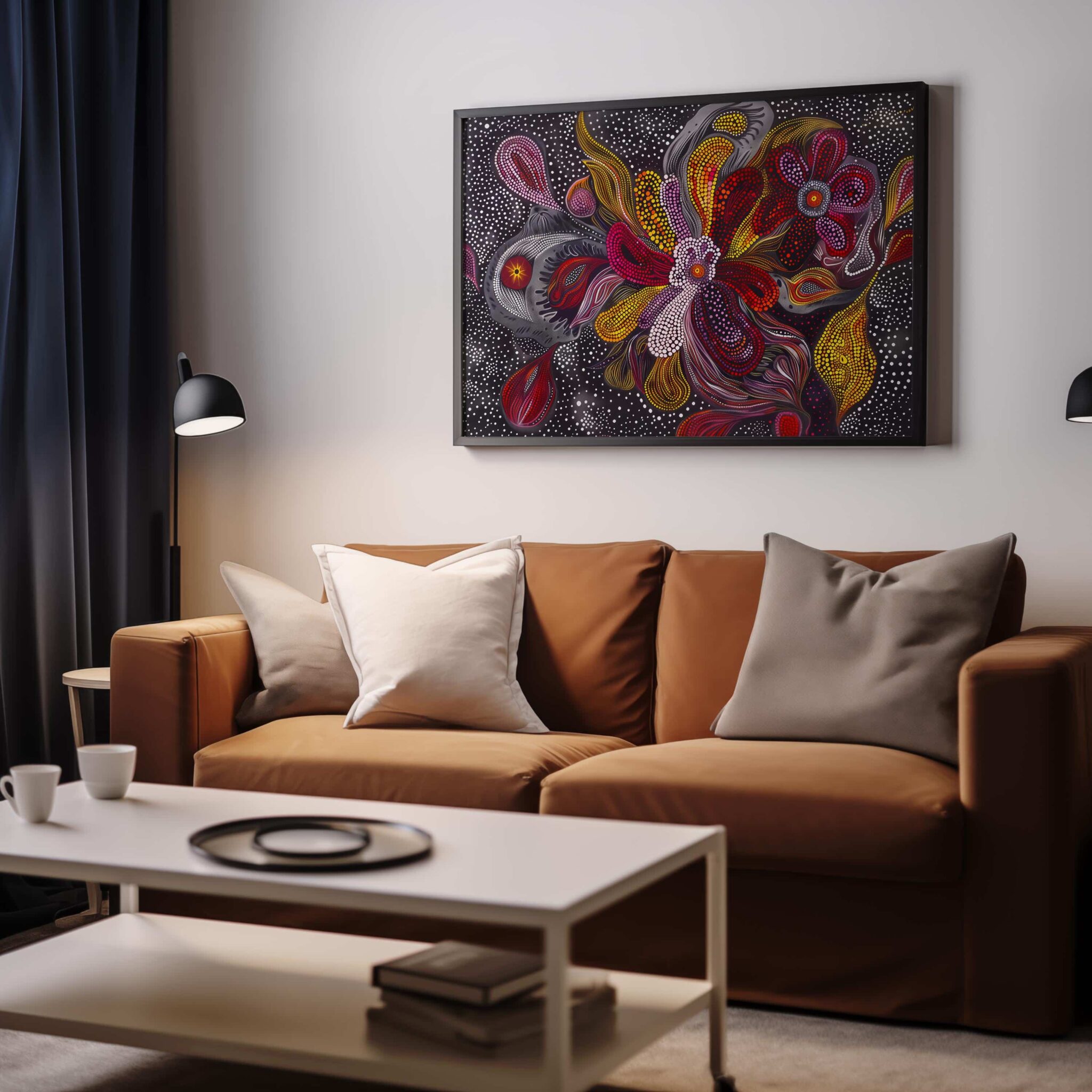 Indigenous Australian Horizontal Poster – Abstract Aboriginal Flower Dot Art Print with Tribal Motifs and Feminine Flow – Dreamtime Decor - photo #8