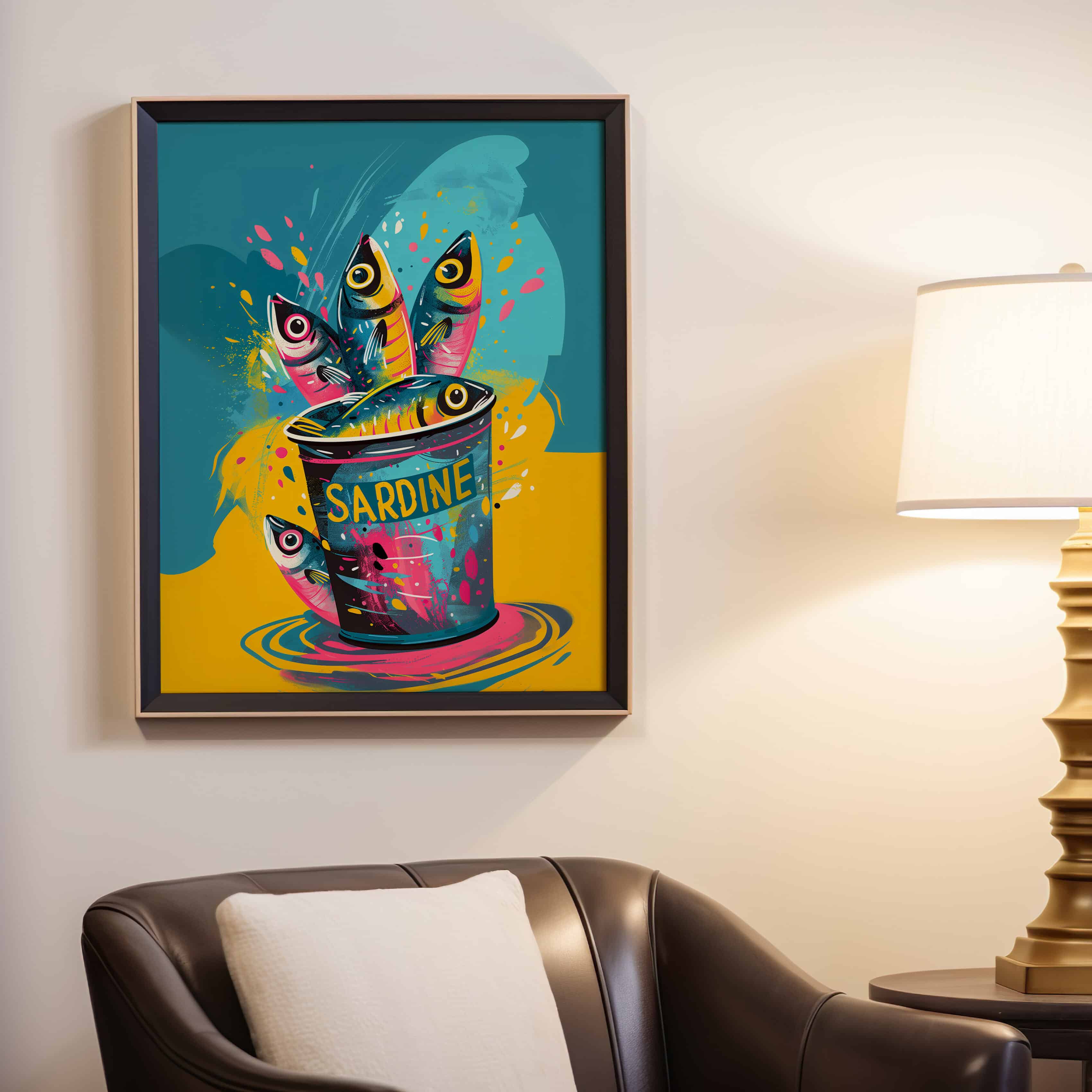 Colorful Sardine Pop Art Print, Dopamine Decor Wall Poster for Maximalist Kitchen, Café or Coastal Dining Room, Bold Graphic Food Illustration - photo #4