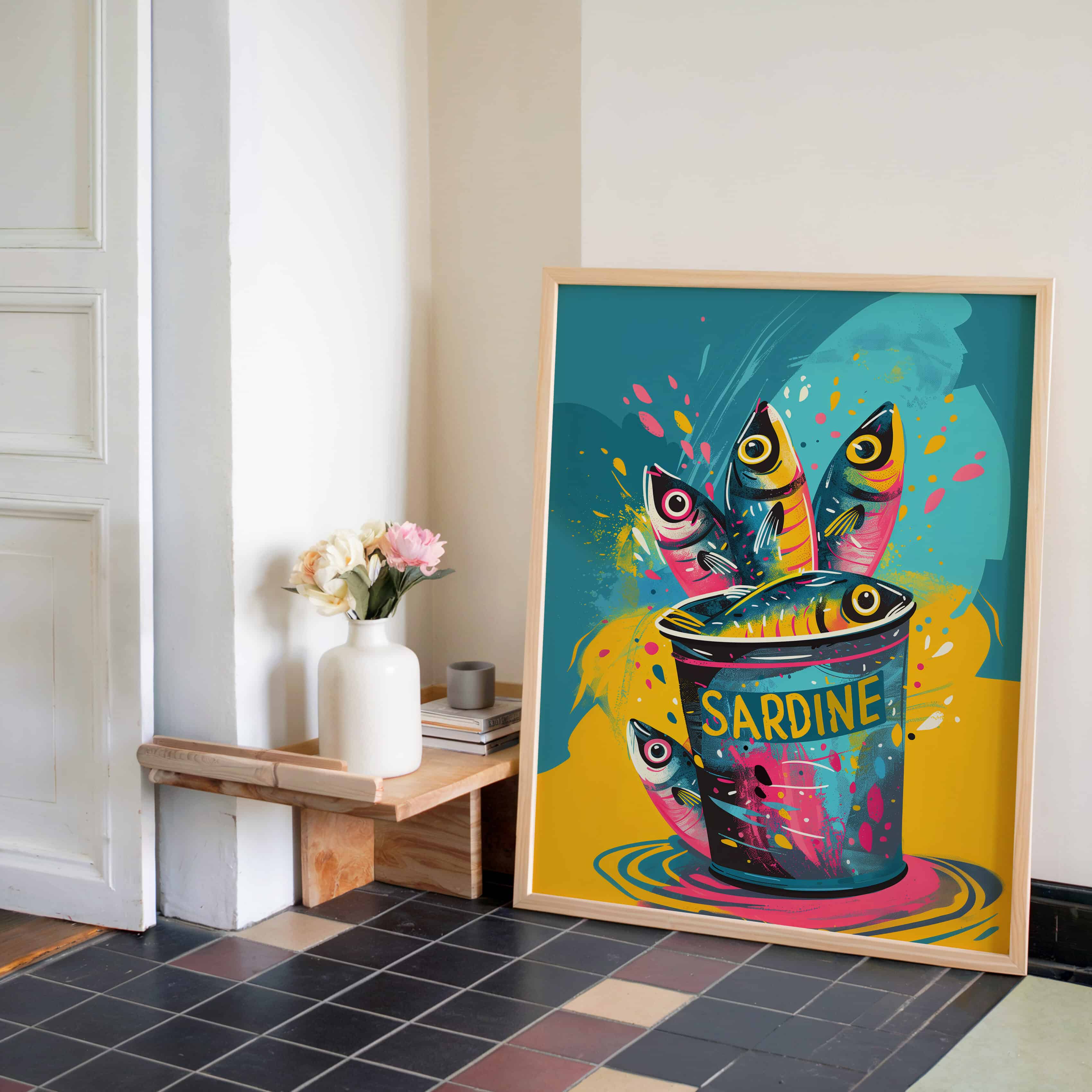 Colorful Sardine Pop Art Print, Dopamine Decor Wall Poster for Maximalist Kitchen, Café or Coastal Dining Room, Bold Graphic Food Illustration - photo #2