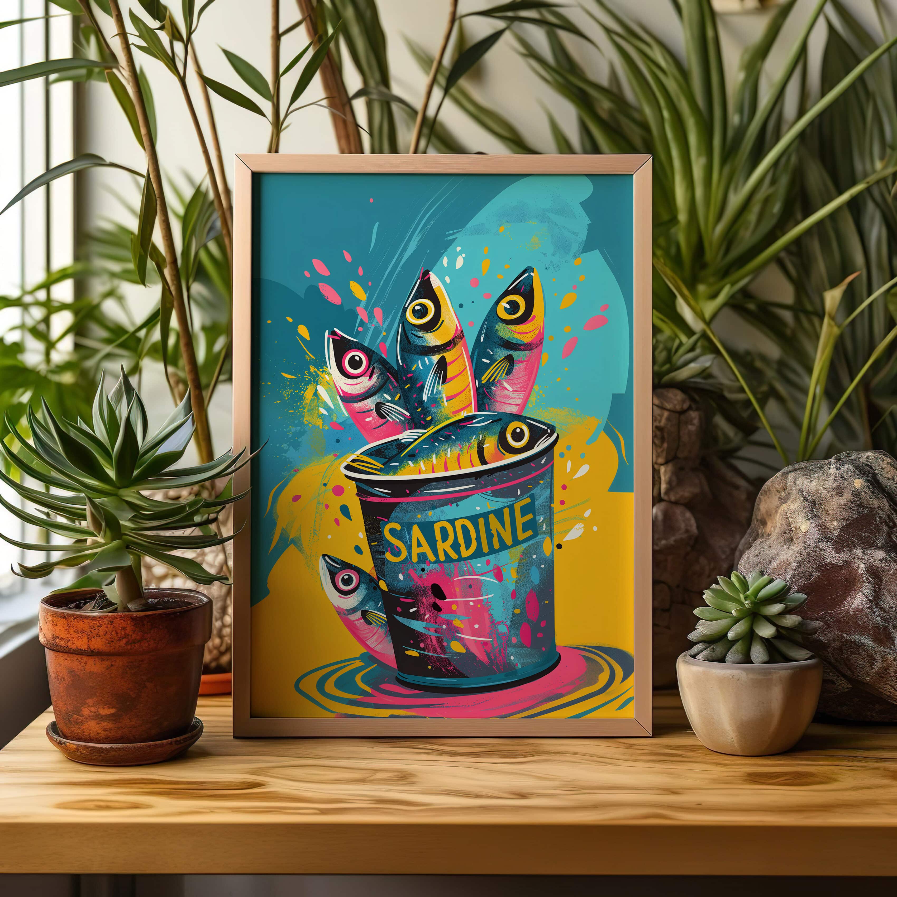 Colorful Sardine Pop Art Print, Dopamine Decor Wall Poster for Maximalist Kitchen, Café or Coastal Dining Room, Bold Graphic Food Illustration - photo #8