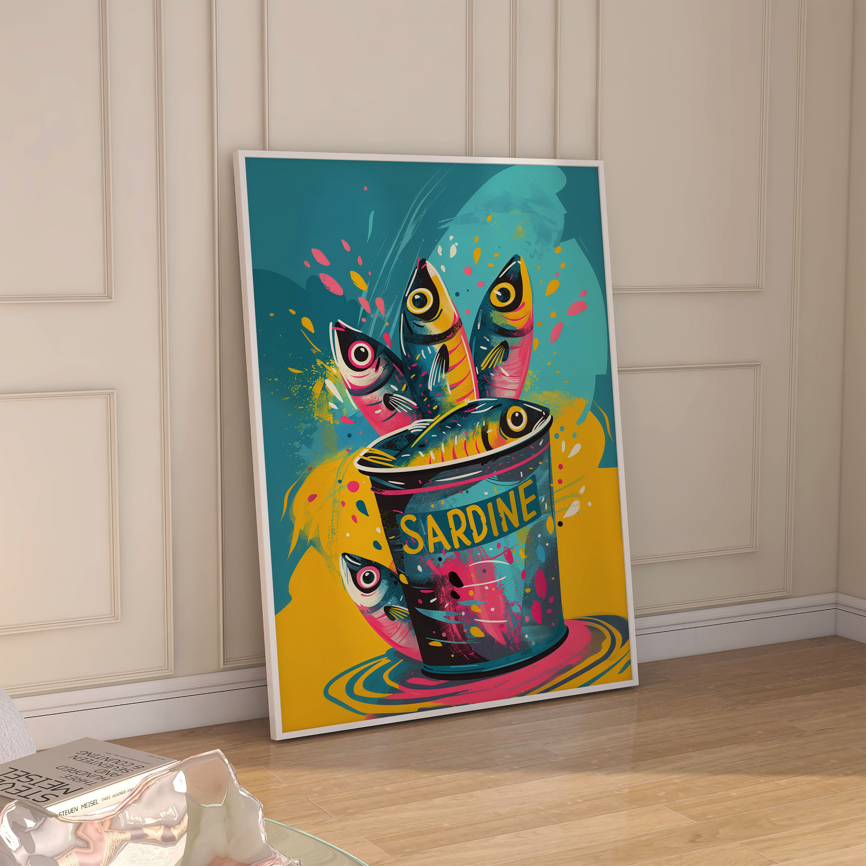 Colorful Sardine Pop Art Print, Dopamine Decor Wall Poster for Maximalist Kitchen, Café or Coastal Dining Room, Bold Graphic Food Illustration - photo #9