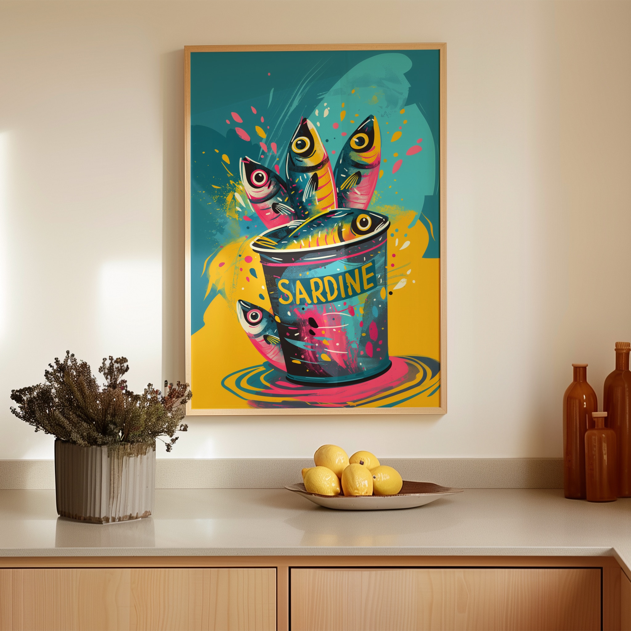 Colorful Sardine Pop Art Print, Dopamine Decor Wall Poster for Maximalist Kitchen, Café or Coastal Dining Room, Bold Graphic Food Illustration - photo #5