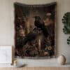 Witchcore Raven & Candle Woven Blanket, Gothic & Castlecore Jacquard Throw with Dark Florals, Victorian Dark Academia Decor for Witchy Interiors